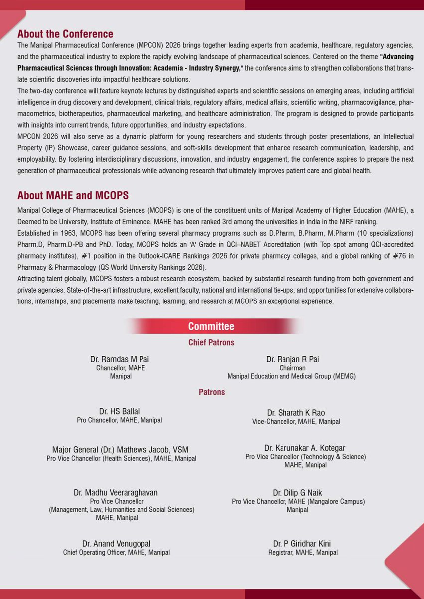 McopsM's tweet photo. MCOPS invites you to MPCON 2026 – scheduled for 28–29 October 2026. 
📝 Abstract submission deadline: 30 September 2026
🔗 Register: https://t.co/JsdvZYUPNy
📄 Submit Abstract: https://t.co/hKZaIrmKBp

#MCOPS #MAHE #Manipal https://t.co/upcKpFMz5T