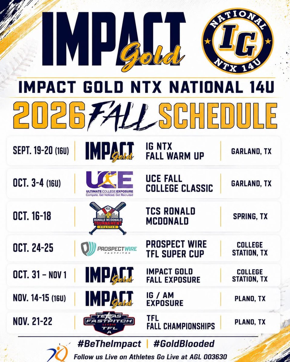PughAdriana2k12's tweet photo. Fall season schedule! Time to get back to work!  #Betheimpact #GoldBlooded @DMOE72 @IGNTXNAT14U @LineDsoftball @RecruitMatador @DiamondAddicts @D1Softball @gatorjack72 @CallahanCandain @ExtraInningSB @Gosset41 @GMsportsmedia1 @UCE_Sports https://t.co/4h1dAS6u4i