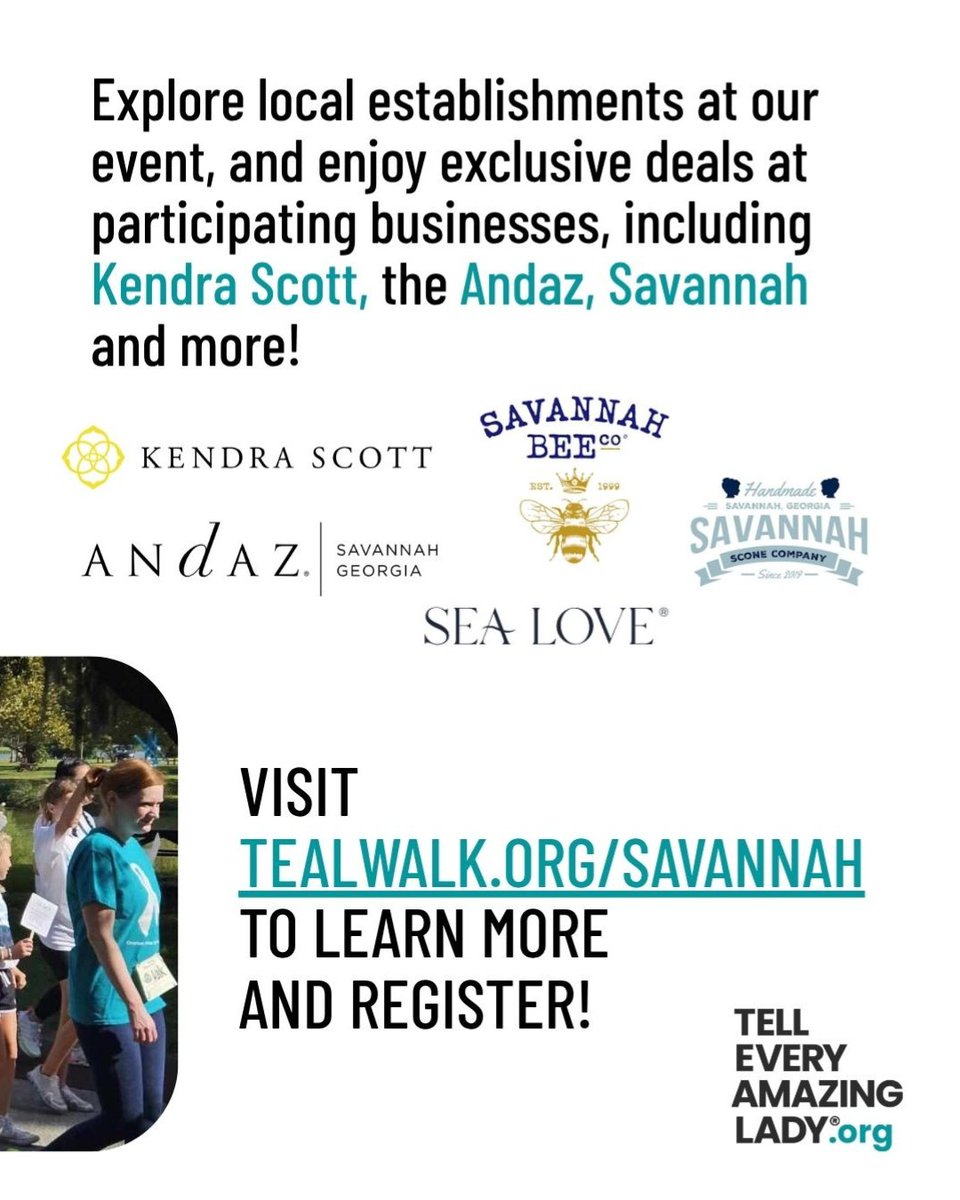 TEALWALK's tweet photo. It’s time to show off your #hatitude at the Follow the T.E.A.L.® Hatter at the 13th Annual Savannah T.E.A.L.® Walk! Join us at our reimagined event in Ellis Square on Saturday, September 26th in Savannah, GA. Register today to gain access to all the amazing things we have to offer at this amazing community event: https://t.co/TRp4PQYzy9

#TellEveryAmazingLady #KnowOvarian #downtownsavannah #tealwalk