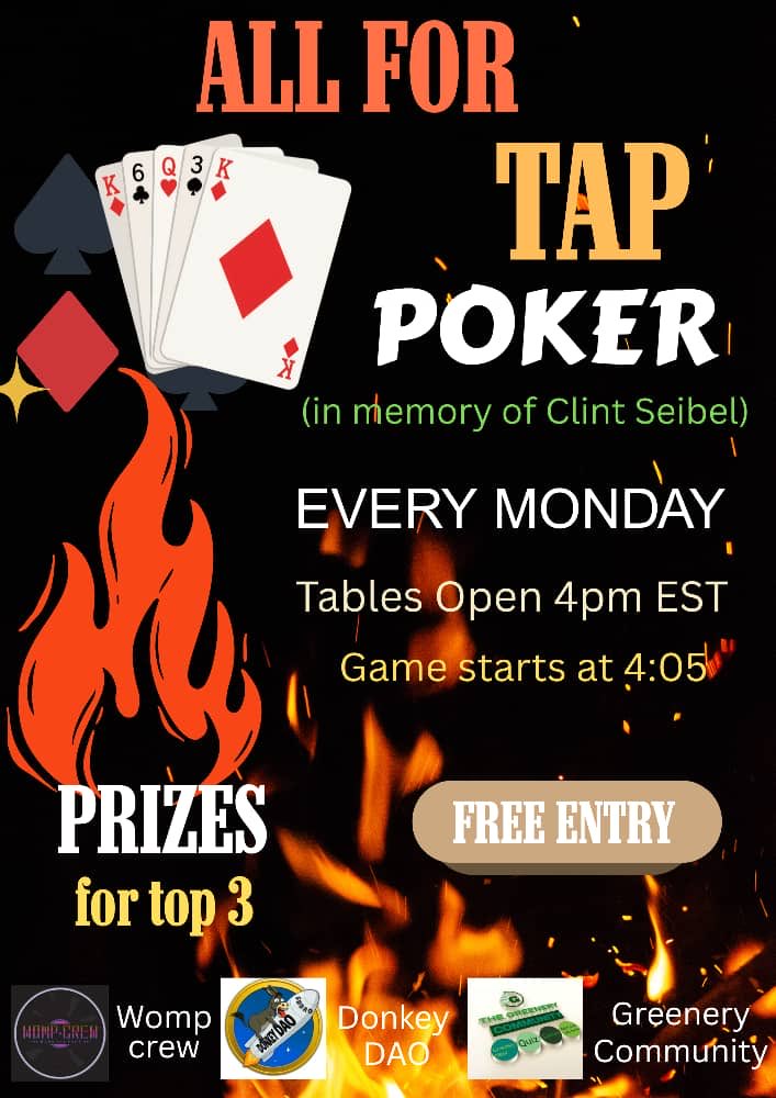 GreeneryTeam's tweet photo. All For Tap Poker #008

Tables open at 4pm EST
 
1st Prize: 125 $ALGO
2nd Prize: 75  $ALGO
3rd Prize:  50 $ALGO

100 $khaa as bounty for whoever  eliminates Vulture

 Join Discord to claim prizes

https://t.co/V1sNtspypN

https://t.co/61qoJXQMN4

https://t.co/u1AQoM5lOj https://t.co/hZLl8gnsIm