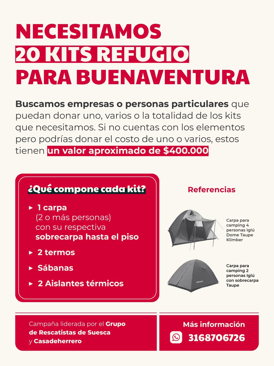 MauroBuenoR's tweet photo. Gente, ya llevamos la mitad de esta meta. Gracias a su generosidad completamos 10 kits de refugio. 
Vamos por esos otros diez ✊🏾 https://t.co/OQbETWwG6p