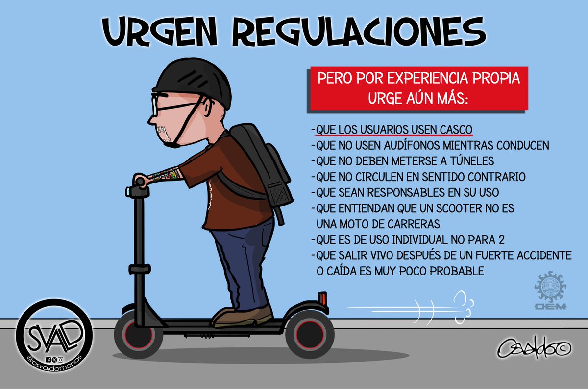 osvaldomonos's tweet photo. Se tienen muchos meses trabajando para lograr una regulación ante el uso masivo de scooters en la ZMG, importante sí, pero mientras el usuario NO SIGA las reglas básicas de seguridad la regulación no va a funcionar #ElCarton Semanario @ELOCCIDENTAL @OEMenlinea https://t.co/YlvjW1h0H4
