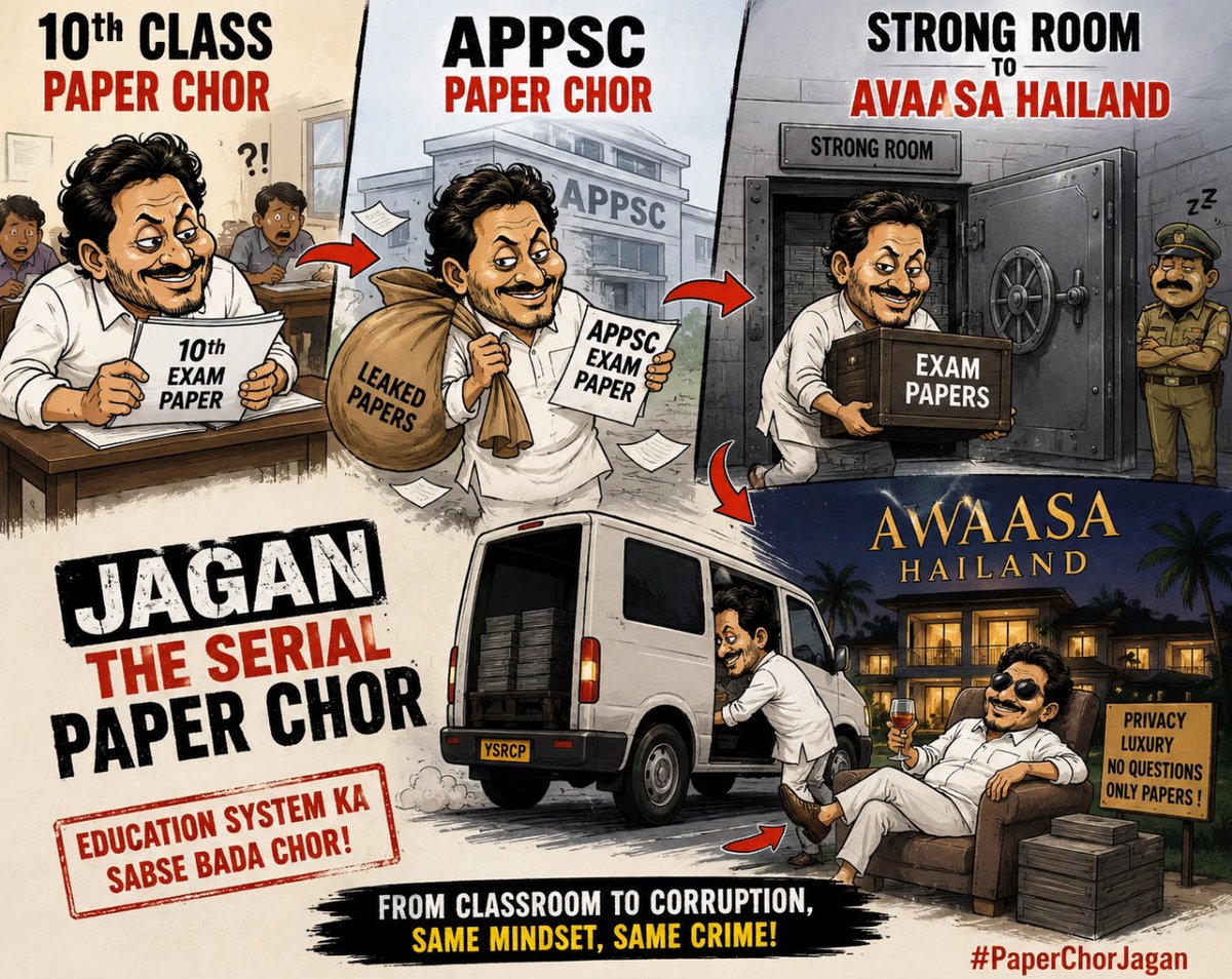iTDP_Official's tweet photo. నాడు 10th క్లాస్ పేపర్ చోరీ ..
నేడు APPSC SCAM ..!
"Education System Ka Sabse Bada Chor" - @ysjagan ..
#AvaasaJFiles #JFiles #APPSCScam #YSRCPNeverAgain #AndhraPradesh https://t.co/0dVRT0dVHn