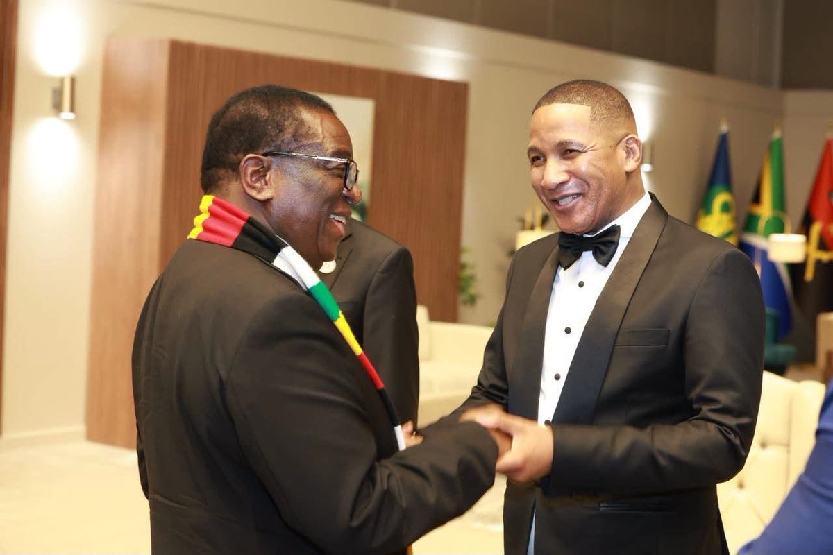 ZANUPF_Official's tweet photo. President E.D. Mnangagwa hands over the SADC Chair to South African President Cyril Ramaphosa during the 46th SADC Ordinary Summit in Durban, South Africa. https://t.co/I7AKMrCIfN