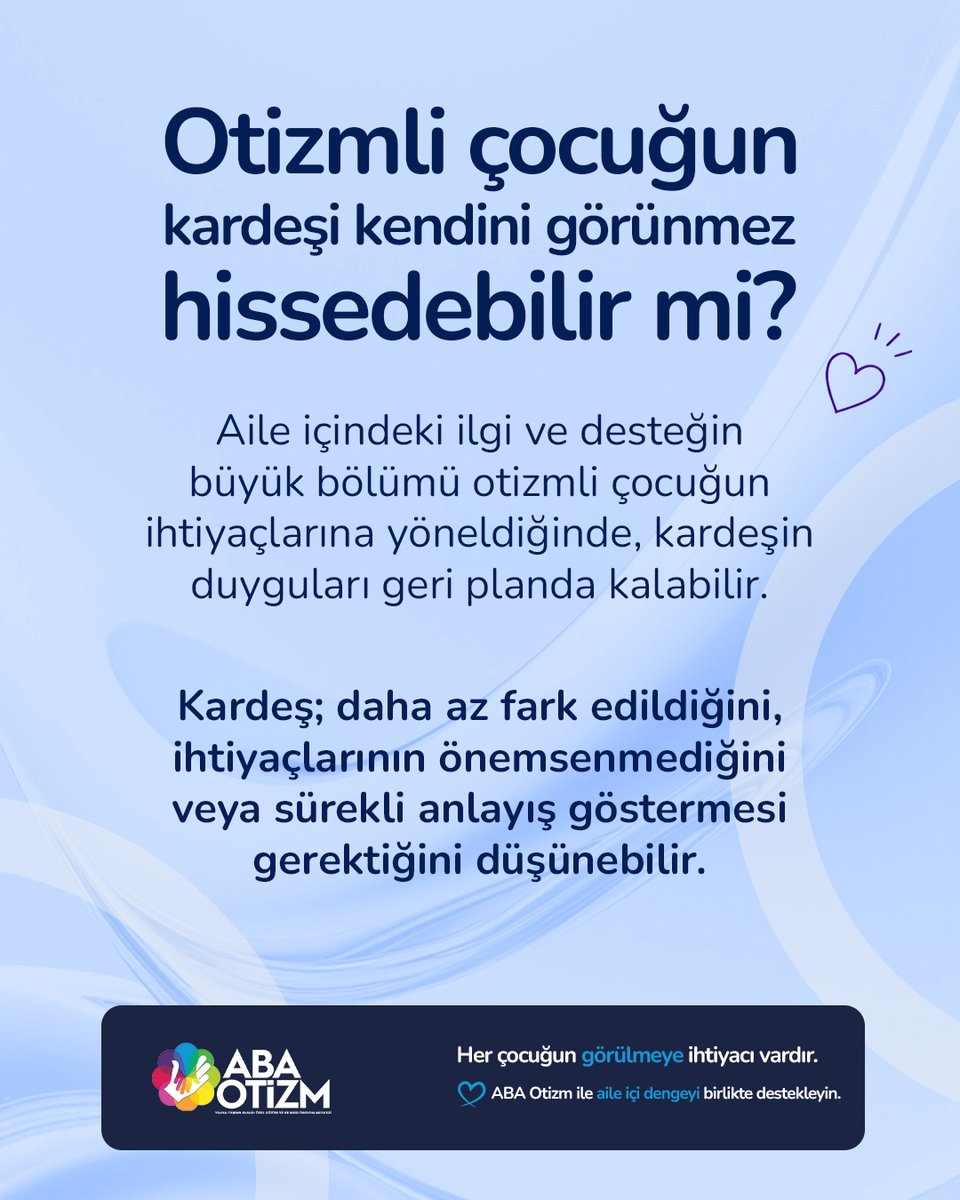 abaotizm's tweet photo. Her çocuğun görülmeye ve anlaşılmaya ihtiyacı vardır.

Kardeşlerin duygularını da fark etmek, aile içindeki dengeyi güçlendirir.

#abaotizm #otizm #otizmfarkındalığı #kardeşlik #aile #çocukgelişimi https://t.co/cLj06bXGYJ