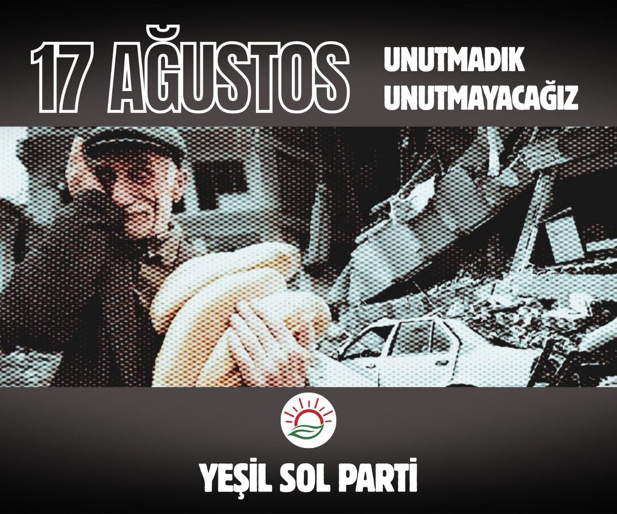 YesillerSol's tweet photo. 17 Ağustos, hem acılı #Marmara depreminin yıldönümü, hem de bir kentte ve nasıl bir ülkede yaşamak istediğimizi sorguladığımız bir gündür.

#Deprem riskini büyüten, doğayı, kentleri ve yaşam alanlarını ranta açan anlayış bugün de sürüyor. 

Dere yataklarına, fay hatlarına ve ekolojik eşiklere rağmen sürdürülen yapılaşma, bilimsel uyarıların ve kamusal denetimin yok sayılması, felaketin boyutlarını büyüten politik tercihlerdir.

Doğayla çatışmadan onun doğanın s��nırlarını gözeten, rant yerine yaşamı esas alan ekolojik ve demokratik kentler için mücadele ediyoruz.

#17Ağustos’ta yaşamını yitirenleri saygıyla anıyoruz.

Unutmak değil, değiştirmek zorundayız.