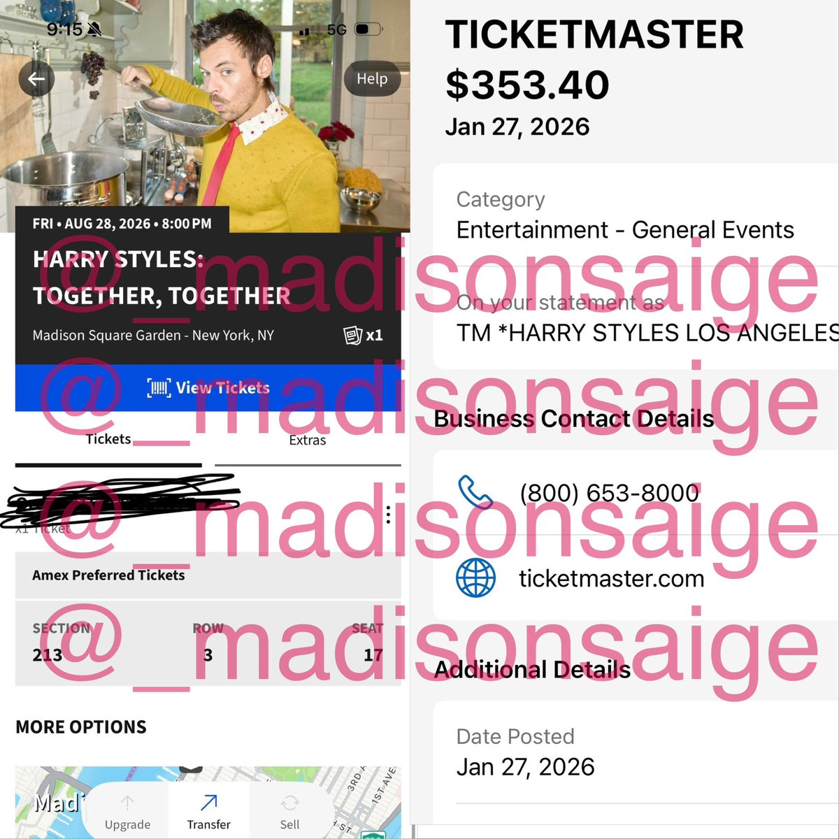 sourtourtickets's tweet photo. NYC, NEW YORK HARRY STYLES FANS @_madisonsaige IS SELLING ONE TICKET TO THE SHOW ON AUGUST 28th (8/28) FOR $353

DM THEM TO PURCHASE! 

BE SURE TO PAY ONLY WITH PAYPAL GOODS AND SERVICES **NOT FAMILY AND FRIENDS** msg https://t.co/6m0QwW0LSe