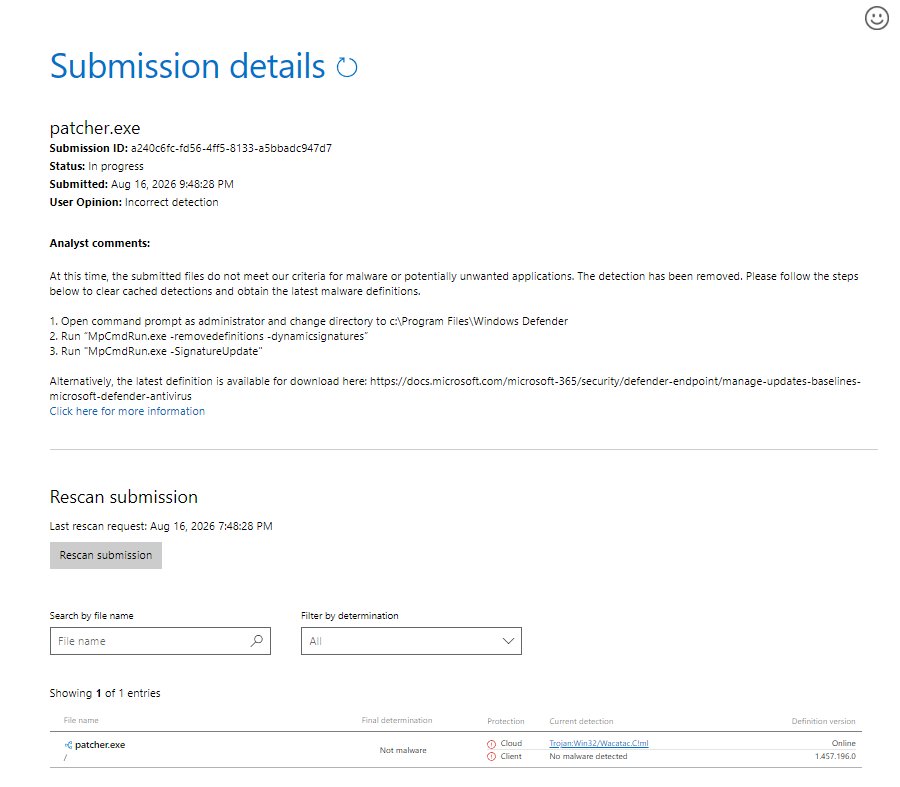 Cloudsefi's tweet photo. El ejecutable ya tiene evaluación en Microsoft Security Intelligence, para que Windows Defender no lo considere peligroso. En principio, la versión de definiciones 1.457.196.0 ya no debería detectarlo como malicioso. https://t.co/2xg4HEjIcz