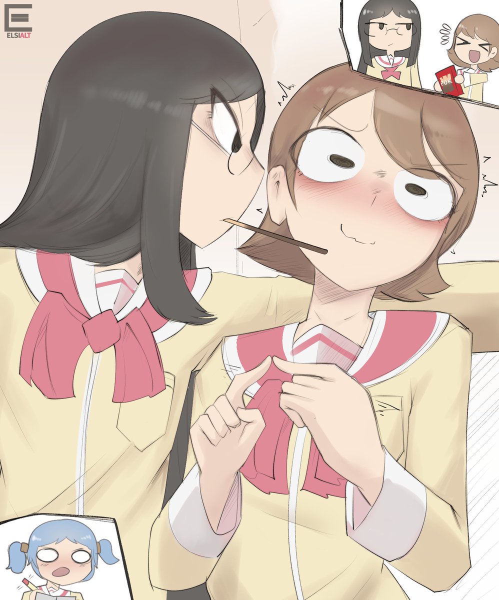 ElsiAlt's tweet photo. Mai and Yuuko pocky game.

#Nichijou #日常 https://t.co/OFH7vv2E0a