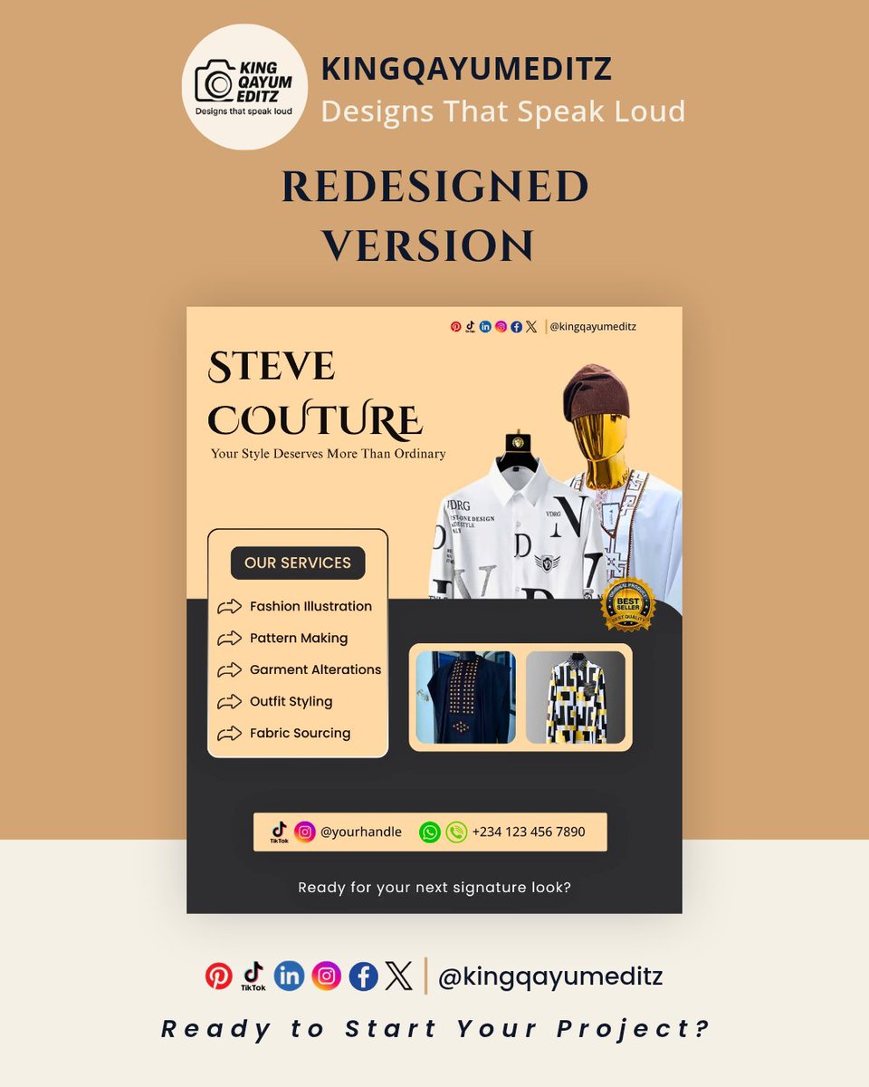 Kingqayumeditz's tweet photo. Found one of my old fashion flyer concepts and decided to redesign it with the skills I have now. 🎨

Same idea. Better execution.

BEFORE → AFTER

Be honest — how much has the design improved? 👀

 Dm 
https://t.co/iPcDmSFXku

#GraphicDesign #DesignGrowth #FlyerDesign https://t.co/sNnSaFrhe4