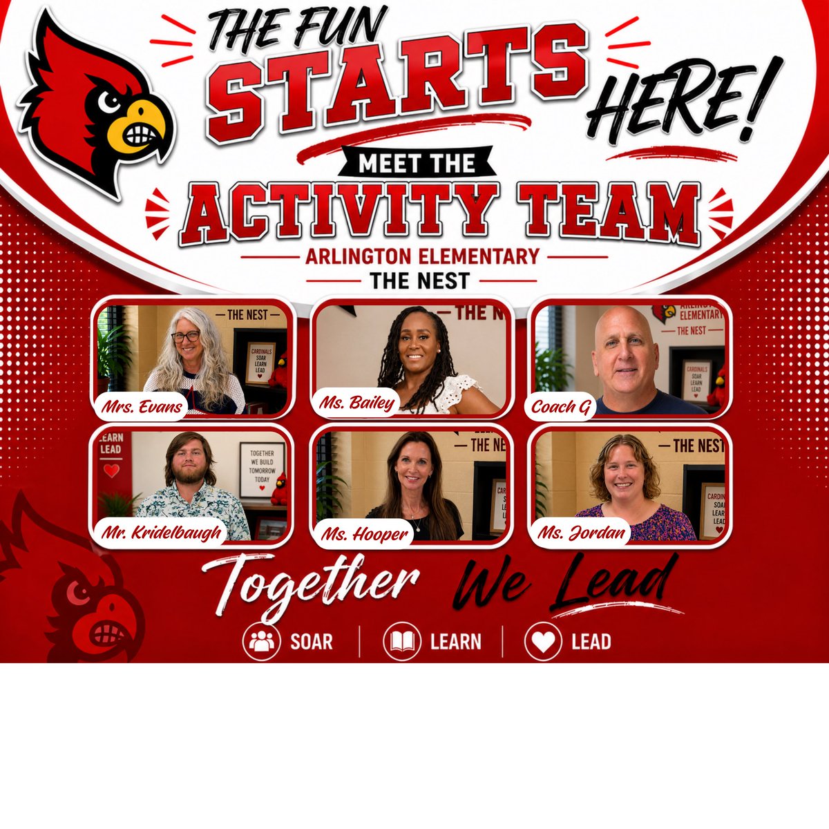 ArlingtonJmcss's tweet photo. ALL THIS WEEK🌟 Watch this space and  #MeetTheNest!!  DAY 1: Admin, Office &amp; Activity Teams. The faces, the passion &amp; the heart behind Arlington! ❤️ AMAZING teams making The Nest such a special place to learn, grow &amp; soar! ❤️#CardinalFamily #TeamArlington @DrShemon @JMCSchools https://t.co/5ZrhUWSAO4