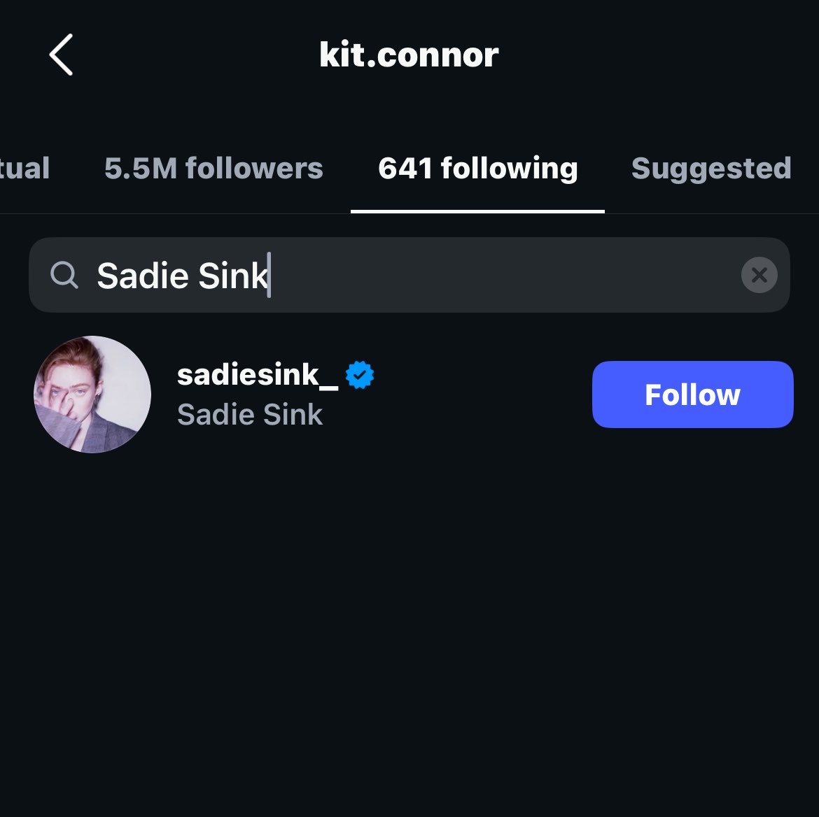 cyclopsnews's tweet photo. Kit Connor has officially followed Sadie Sink on Instagram. https://t.co/YeYWldvE7N
