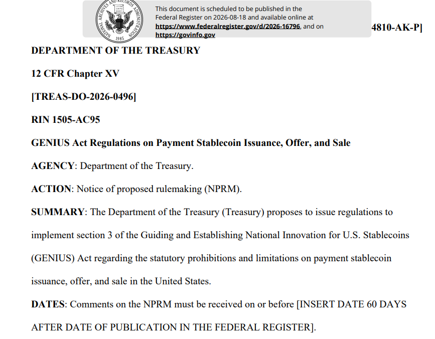 MaxCrypto's tweet photo. 🔥HUGE:

🇺🇸 US Treasury Department proposes GENIUS Act rule to make stablecoins use easier in the US. https://t.co/Jocm1PhEDM