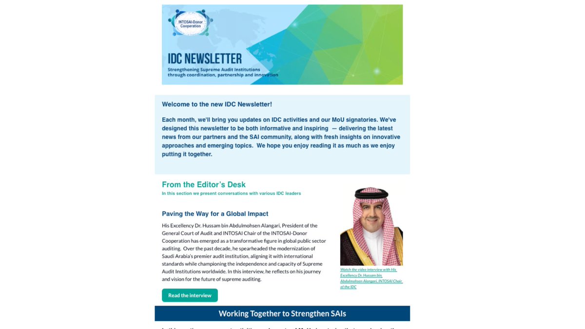 INTOSAIJournal's tweet photo. The INTOSAI-Donor Cooperation @The_Cooperation  has launched a newsletter! Every month, learn about the Donor Cooperation's activities, support to supreme audit institutions, and engagement with development partners. Read the first issue here: https://t.co/20eU6qzcXZ ! https://t.co/Snvmnpll1L