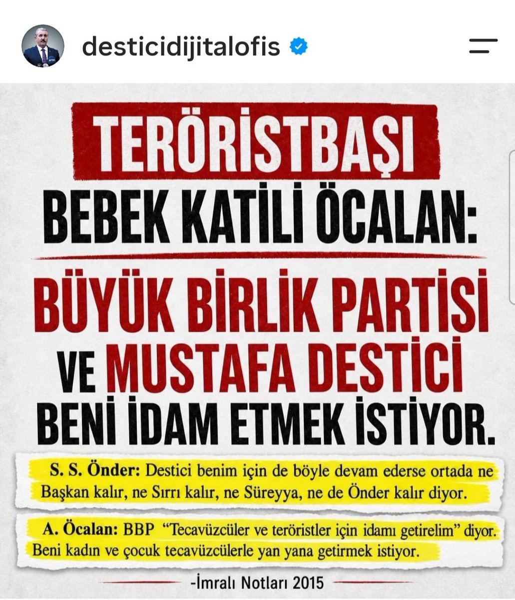 Mustafa06245502's tweet photo. Genel Başkanımıza ve camiamıza iftira atanlara hitaben.
#BüyükBirlikPartisi ve Alperenlerinin iktidarında 
Bebek katiline verilecek tek ceza İDAM olur 
#BüyükBirlikPartisi
@Mustafa_Destici 
#Merkezefendiilceyonetimi
#Denizli https://t.co/kaL88L37Yu