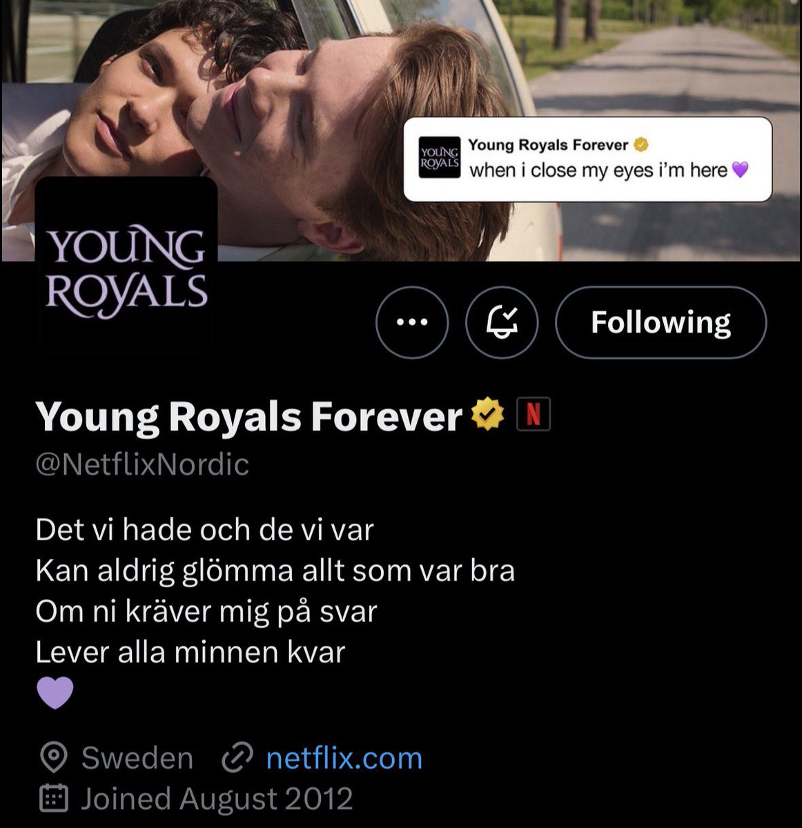 randomsonali's tweet photo. young royals going viral again feels like a good time to remind people that netflix nordic fully abandoned their twitter account after young royals ended so that they could permanently leave it as a shrine for young royals https://t.co/jNpIgJXayn