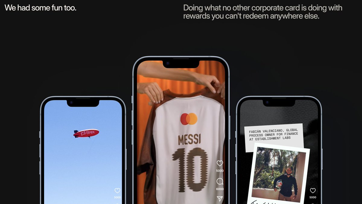 pedroh96's tweet photo. We had some fun too. Cardholders can now redeem points to send a branded blimp over the San Francisco skyline, and we launched a massive campaign giving Brex Mastercard cardholders the opportunity to own an El Amague jersey inspired by the journey and style of @Mastercard ambassador Leo Messi. No other corporate card is doing this.