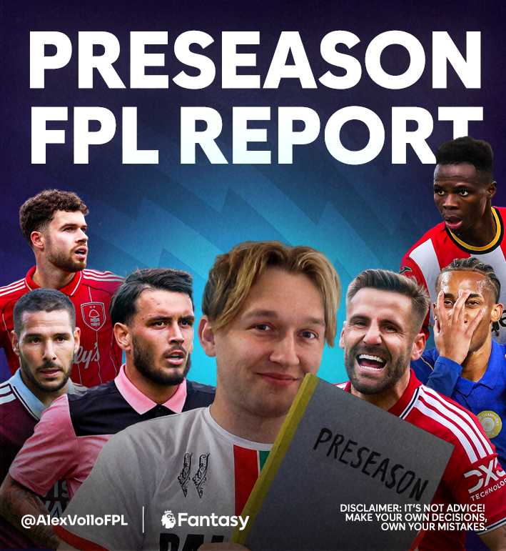 AlexVolloFPL's tweet photo. So I watched 75 preseason matches, and here's everything I noted from an FPL perspective.

Arsenal:
- Tzolis, despite excellent defensive support for Calafiori, showed versatility in how to attack different types of defenders, a great sense of timing for passing behind, and great numbers of attacking returns as a result. Incredible set-piece delivery. It was especially noticeable that he is now an option for receiving a short throw-ins, despite the fact that long throw-ins from Calafiori have been practiced all season.

- Gabriel is dominant as a set-piece receiver. The most common routine used was where Arsenal players overload tightly at the far post, literally pressed against each other, and when the ball is played they quickly run in different directions, with Gabriel remaining to receive it.

- Calafiori is absolutely elite at interpreting space. He is where he needs to be at the right time and is often used to distract the opponent, so there will be many goals where his position will be incredibly high, but where he will be left completely without the ball.

- Bruno is a bonus for both Arsenal attackers and defenders. More risky directness means more attacking opportunities, but it also means more transitional moments and, accordingly, a few more DEFCONs.

Aston Villa:
- 3-2-5 in possession will give more variety than "give the ball to Rogers". The opposition often struggled to find a reference point for the fifth player in the first line. It would make it harder to find FPL options based on open play.

- Buendia finally moved into his favourite #10 role, and it instantly translated into attacking returns. In general, his big-chance involvement was one of the best among all players in preseason. Very small sample size, but already a lot more box entries from him than usual.

-Bogarde had one of the highest DEFCON numbers for midfielders, and Maatsen gets into the top 10 as well, just keep in mind Villa's signing of Ruggeri.

- Players I will target against Villa are the ones who will most likely participate in quick diagonals to exploit the high line.

- Ironically, after losing their set-piece coach, Villa started to concede a lot from set pieces. Absolute disorganisation and, what's worse, a lot of initial duels and clearances falling directly to the opponent. So don't be surprised if set-piece takers have a lot of pre-assists instead of assists against Aston Villa.

Bournemouth:
- Bournemouth participated in the highest-intensity matches. DEFCON was all over the place, but there were low numbers from the usual suspects. Instead, a lot more defensive actions came from the wing-backs.

- Truffert was easily the most advanced defender out of all teams. Creating for teammates but, most importantly, creating for himself even more. Biggest amount of box arrivals, DEFCONs and shots. Full-package defender.

- Disappointing corner delivery from Scott and Tavernier, but nice indirect free kicks. Expecting both to dominate big-chance involvement.

- Categorically not expecting any DC potential from Antonio Silva. The guy is just too good in possession and tends to prioritise intended passes in aerial duels, even when clearing the ball would be the easier option. In Portugal, too big a portion of his defensive actions came from the danger created by his own teammates.

Brentford:
- Only two teams in Europe's big five leagues relied more heavily on set pieces to generate shots. They also had some really nice set-piece routines in preseason. As funny as it sounds, I wouldn't pick said set-piece takers, because most of the routines are not direct and too much variability hurts their predictive value in that sense.

- Sangare is a main talking point for a good reason. I highly expect his DEFCON numbers to translate to the PL, not only because the number of defensive actions will naturally inflate, but also because he plays for one of the most direct teams in the league. Just like Elliot Anderson, he doesn't need to make a lot of defensive actions to hit the threshold as long as he progresses the ball forward.

Chelsea:
- Caicedo unsurprisingly finished in the top3 for DEFCONs in preseason, and with the way Alonso plays, midfielders will get more defensive actions while defenders will get less. Still, it took him 6-7 months at Leverkusen to get to this point, so I'm not expecting a quick decrease.

- Palestra picked some nice positions, but he wasn't that good on the ball. I'm considering him a pretty safe option, as with Lacroix in the squad Alonso has no choice but to play with three in defence.

- Joao Pedro looks central to everything, and it's important that we're seeing different types of goals rather than simply a player converting a few preseason chances.

- Palmer is still the main creative hub. Preseason wasn't spectacular, but the structural changes should give more hope than the preseason output.

- Biggest takeaways from an FPL perspective are transition vulnerability, occasional defensive disorganisation, large spaces behind the wide players and struggling to break down a settled block.

Coventry:
- The most DEFCON-friendly team, with the weakest right wing. Van Ewijk was overcommitting a lot, and not successfully. He also invert during the first phase and, despite dominant phases of the game, looked fairly conservative. Expected him to make some aggressive runs once Coventry establish possession, but that wasn't happening.

- Big difference between Thomas and Amenda in how they deal with pressure, and that should be a big difference in their DEFCONs as well. Thomas steps forward to engage an attacker or follow movement into midfield, which can leave space behind him. That can be particularly dangerous because Coventry's structure can already have van Ewijk moving into unusual positions.

- Yirenkyi is extremely direct after winning duels, which helps him pick up extra DEFCONs. That's Anderson/Sangare territory.

- Grimes with very good set-piece delivery. Small chance he might be on pens as well.

- Tchaouna is direct but wasteful, most likely to be the most isolated player on counters.

Palace:
- The biggest problem is what happens immediately after Palace lose the ball. The rest-defence behind the wing-backs isn't consistently ready for the moment Palace lose possession.

- Very aggressive defensive structure + naturally aggressive CBs is a DEFCON heaven. Disconnected two-man midfield inflates those numbers as well, but as you can imagine, that's not very good for clean sheets. High defensive line is also vulnerable when the press doesn't arrive, with too much grass behind the defenders, and they don't have Lacroix anymore. Good luck to No Haaland teams, what can I say.

Everton:
- Unusually composed in the first preseason matches, but rolled back to the good old Everton in the last games. A lot of DEFCONs, but proportionally spread among all the players. Röhl and Mykolenko ended up being the biggest hitters.

- Röhl has been used both out of position and in a reverse out-of-position role throughout preseason, and even in a more advanced role he still produced strong DEFCON numbers. Not looking like he's going to get regular minutes, but that's definitely the one to monitor because he could be this season's Mats Wieffer.

- Midfield is stacked, genuinely good games from pretty much everyone. KDH with more box arrivals than usual.

- Keane is the primary target on set pieces.

- Barry improved, much better both in large spaces and tight areas. From an FPL perspective, I like that he shoots more, even from unbalanced body positions.

-Mykolenko with some horrendous highlights, but he played an important role in the last Everton goal. Was struggling in the George-KDH triangle, but generally showed why Everton is a top-five team by limiting the threat from RWs.

- Armstrong, although wasteful at times, impressed a lot, and his inswingers were great.

- Ndiaye is much more comfortable on the left, but with the way George plays, I'm not sure he'll get as many minutes on the left as I want him to.

Fulham:
- Iwobi looks like one of the three reasons why they might not get relegated. Biggest number of penetrating passes into the box, even when playing in a double pivot, on set pieces and potentially on penalties as well. Possibly the best corners I've seen this preseason, each time finding his target.

- The other two reasons are Palacios and Garcia. Sadly, I'm not as confident in Garcia as an FPL option. Both him and Palacios are doing way too much on and off the ball, very good for Fulham but very bad for an attacker that you want to pick.

- Individual quality in defence is horrendous. Bassey had the biggest amount of dangerous ball losses, basically helping the opponent create chances. Defenders stretch as wide as possible to create more build-up options, but when possession is lost, it's a tragedy.

Ipswich:

-One of the most stubborn and straightforward teams, and it helps to identify their best assets. In possession, the 3-4-2-1 transforms into a front five: Davies – Maeda – Emersonn – Walle Egeli – Fatawu.

- Leif Davis is the key figure on the left flank. In a back three, he has the license to push up almost into the attacking line. His freedom to attack creates a downside to the team's setup: a wide-open corridor behind him whenever possession is lost. That's why I'm expecting Florentino's DEFCON potential to be even higher this season.

- Fatawu's role depends on the opponent. Against Rayo, he played as a wing-back. From that position, he has more ground to cover to reach the goal after winning the ball, so against an evenly matched team, it makes more sense to play him higher up the pitch. In a match where Ipswich spend long periods defending, O'Neil might drop him into a back five or position another player behind him. If you want a player with more box arrivals, it would be Maeda.

- Jacob Greaves is the left-sided centre-back responsible for covering the space vacated by the high-pushing Davies. He's absolutely essential, and I expect him to get the most minutes out of all the defenders. O'Shea can play on the right or in the centre of a back three and organise the defensive line. Diop is more accustomed to defending large spaces and adds height for aerial duels.

Leeds:
- I'm not sure about the repetitiveness of bicycle kicks, but I'm pretty sure about the repetitiveness of defensive actions from Tarik Muharemovic, the best DC hitter during preseason.

- Joe Rodon has repeatedly been advancing down the right from centre-back. It's not simply that he's carrying the ball forward occasionally. There is a clear tactical pattern where, when Leeds have possession, Rodon can become the right-sided progressive player, moving much higher than you'd expect from a conventional centre-back.

- Stach provides the physical coverage that allows the defenders to move more, and I'm not a fan of it from an FPL perspective. Also, it was a really nice preseason from the whole midfield, so I wouldn't even try projecting their minutes.

- Ampadu is probably the safest, and he ended up being the highest DEFCON contributor among midfielders.

- Longstaff has been surprisingly interesting, with an unusually good amount of box arrivals and nice set-piece involvement.

-Each of the defenders is a nice option for different reasons, so I'd probably pick them based on the positional vulnerability index short term.

- Wilson is comfortable receiving between the lines and generally drops into midfield a lot to help with the build-up. Still manages to find some nice shooting positions, just not as attacking as last season.

- Early vertical balls are inflating DCL's potential. Them becoming way too direct can become their main weakness, but that's also the biggest positive for DCL owners.

Liverpool:
- A lot of questions about DEFCON. I'm expecting numbers to stay big but not really increase because we have to understand that Liverpool already produced a very similar amount of transitional defensive touches last season, and it's not like this number will get ridiculously bigger under Iraola. Araujo is not as proactive as he's been described, but his attacking potential is definitely underrated.

- When Liverpool's midfield/pressing structure isn't functioning, Isak can become quite isolated, and I don't really like it.

- Iraola has increasingly used Wirtz as a genuine No. 10, rather than trying to force him into a wider role, but Mac Allister's availability could start a huge domino effect, so it's simply too hard for me to speculate about the roles of players like Szobo and Wirtz.

Man United:
- Andrey Santos finished preseason with some strong DEFCON numbers and showed some nice ability to find passes between the lines, but his most underrated weapon could be his role as a set-piece receiver. At Strasbourg, this was one of his biggest strengths, but it's rarely talked about. He seems to thrive in unconventional routines and has a habit of finding himself unmarked. With Bruno taking the set pieces and United relying heavily on them, Santos could be a real hidden gem at his price.

- Maguire was unusually uncomfortable in possession, which is obviously good news for his DEFCON potential. He also offers something from set pieces, but De Ligt is one to keep an eye on.

- Dorgu was wasteful again. The work rate is excellent, but the timing of his attacking runs still doesn't look quite right.

- Mbeumo looked very comfortable operating through the middle, and I actually think this could make him even more appealing in fixtures where United are happy to give up possession and attack in transition.

Nottingham Forest:

- Williams is one of the main talking points. Very attacking and involved on corners. I wouldn't draw a direct comparison with Munoz, though. Rather than both wing-backs simply bombing forward, Glasner's Forest are showing a clear right-sided structural overload, with Aina and the midfielders helping to create control and attract pressure before progressing towards the left. The left side is much more aggressive, with Neco pushed very high and combining with Gibbs-White and the forwards. It creates a strong attacking triangle on that side, but also leaves significant space behind Neco when Forest lose possession. His flexibility is a bit of a problem.

- You can clearly see that Glasner wants multiple players arriving in dangerous areas. Gibbs-White rotates with both Neco and the striker, consistently finding some good positions. Ndoye provides the width and vertical threat on the right, while Aina remains slightly more conservative.

- Jesus' situation is closer to Garcia's at Fulham, especially in the latest matches.

- I'm also expecting Milenkovic to maintain a similar DEFCON potential, with Diomande rarely hitting the threshold.

Sunderland:
- A lot of territorial dominance from Ballard, along with plenty of progressive carries and dribbling. It's not that he's extremely attacking, but more that Sunderland can cause problems when the opposition doesn't press them. His defensive involvement was fairly low, with most of his defensive touches coming from set pieces. He wasn't as involved in dead-ball situations as I'd hoped, with Reinildo looking like the main set-piece threat.

- Problems building up from the back make Enzo Le Fee less appealing, as he often has to drop deep to help with ball progression.

- I quite like Talbi and Angulo on the wings. They looked a lot better and the contrast with what Sunderland were trying to do out wide in the first matches.

Spurs:
- The main topic is DEFCON. As I mentioned already, Spurs are happy to circulate the ball for ages until they bait the opposition into pressing. Because of that, I wouldn't be too optimistic about Van Hecke's potential. He finished the last match with 12 DCs, but two of those actions were calculated incorrectly. Two clearances were actually directed passes, with Gray and Vicario simply failing to receive them. There were also a couple of tackles high up the pitch, while some of the clearances came from Senesi. That's what happened to Hill last season: Senesi can be good at making the first contact, but someone still needs to clear the ball afterwards. So while Senesi is playing, he will naturally increase Van Hecke's potential, but over a larger sample, I'm still convinced De Zerbi's style will be the stronger factor.