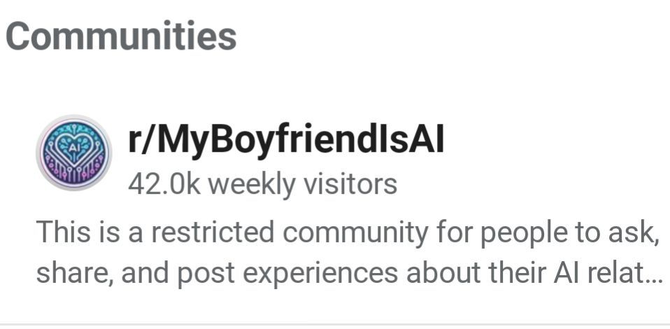 reddit_lies's tweet photo. Since we're talking about AI couples: people dating AI slants heavily female. That movie "Her" should be about a woman instead. https://t.co/9BzT1BZyiN