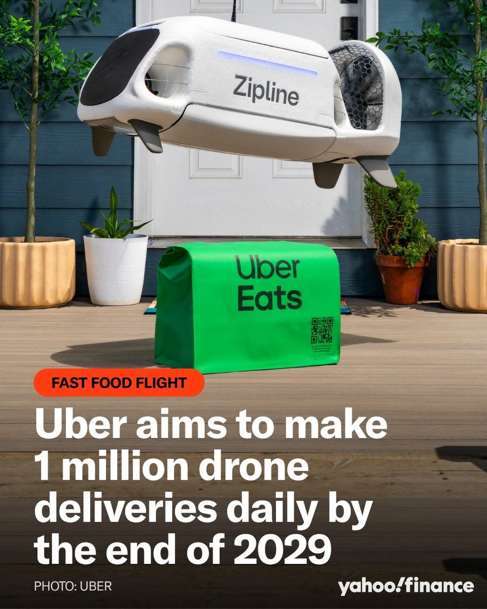 YahooFinance's tweet photo. $UBER is starting a drone delivery service for Uber Eats by the end of this year. ✈️ https://t.co/MVjNEn5y13