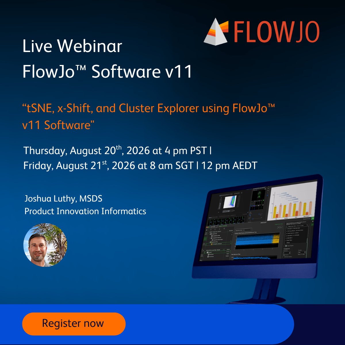 FlowJoNow's tweet photo. Sign up for our free webinar, tSNE, x-Shift, and Cluster Explorer using FlowJo™ v11 Software, Thursday, August 20th, 2026 at 4pm PST | Friday, August 21st at 8am SGT | 12pm AEDT!
https://t.co/zCxrmjiCd1

#flowjo #BDBiosciences https://t.co/vSVmRYCKXs