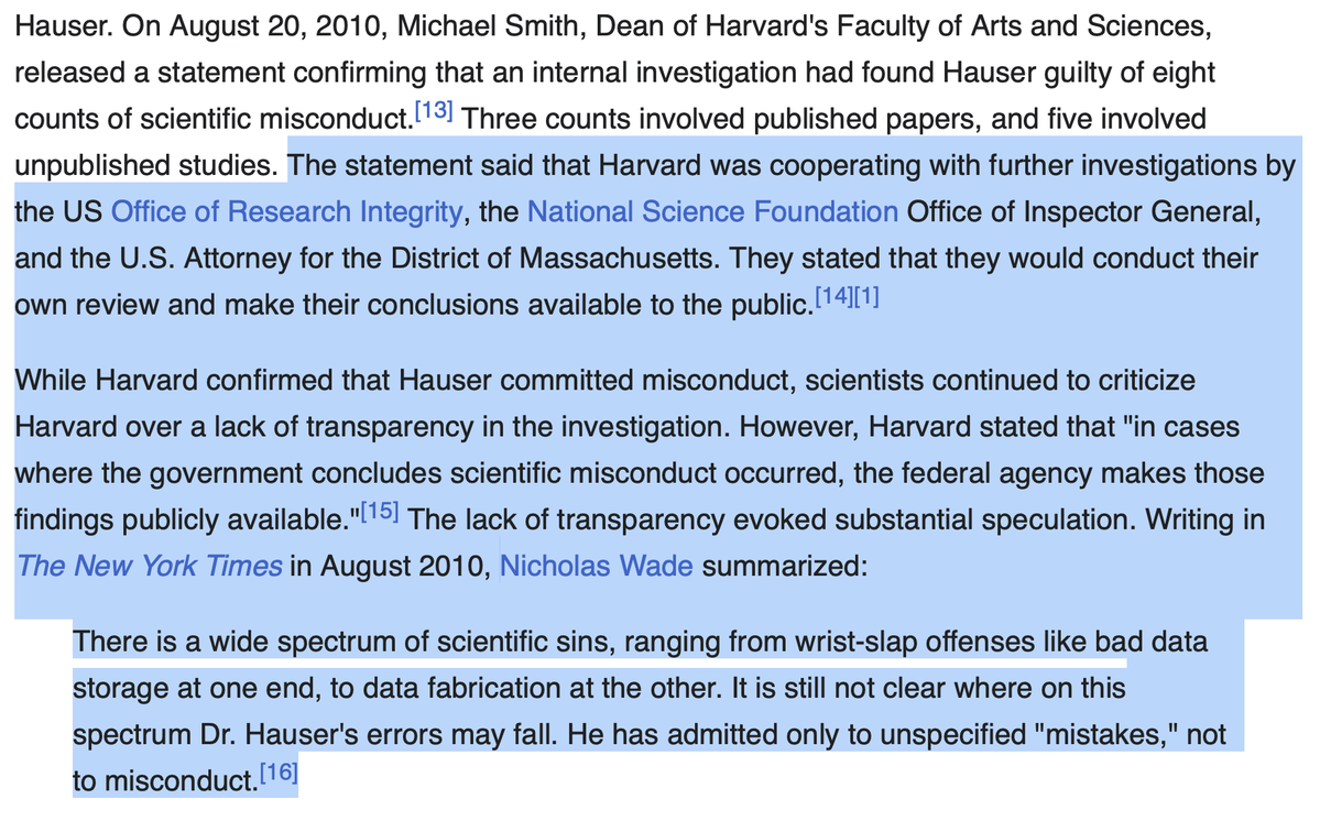 xriskology's tweet photo. Are you referring to Marc Hauser, former Harvard prof, who was found guilty of 8 counts of scientific misconduct? Yet, the New York Times sympathetically suggested that he might not have done anything that bad: https://t.co/4QbzHjasnZ