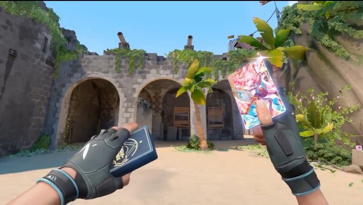 Spideraxe30's tweet photo. Oh cool the new Valorant bundle has Riftbound cards as part of their Flex. https://t.co/0M10iwAagq