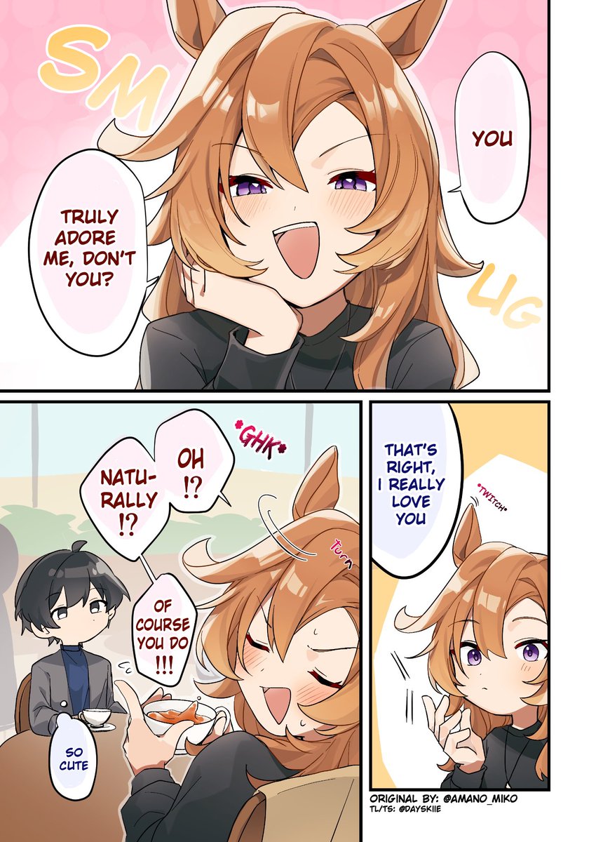dayskiie's tweet photo. "Full of confidence -> Gets Humbled  ToreOpe after they started dating"
(Original by: @amano_miko)

All glass no cannon
#UmaTranslations #ウマ娘 https://t.co/4Y4GmXOdkn