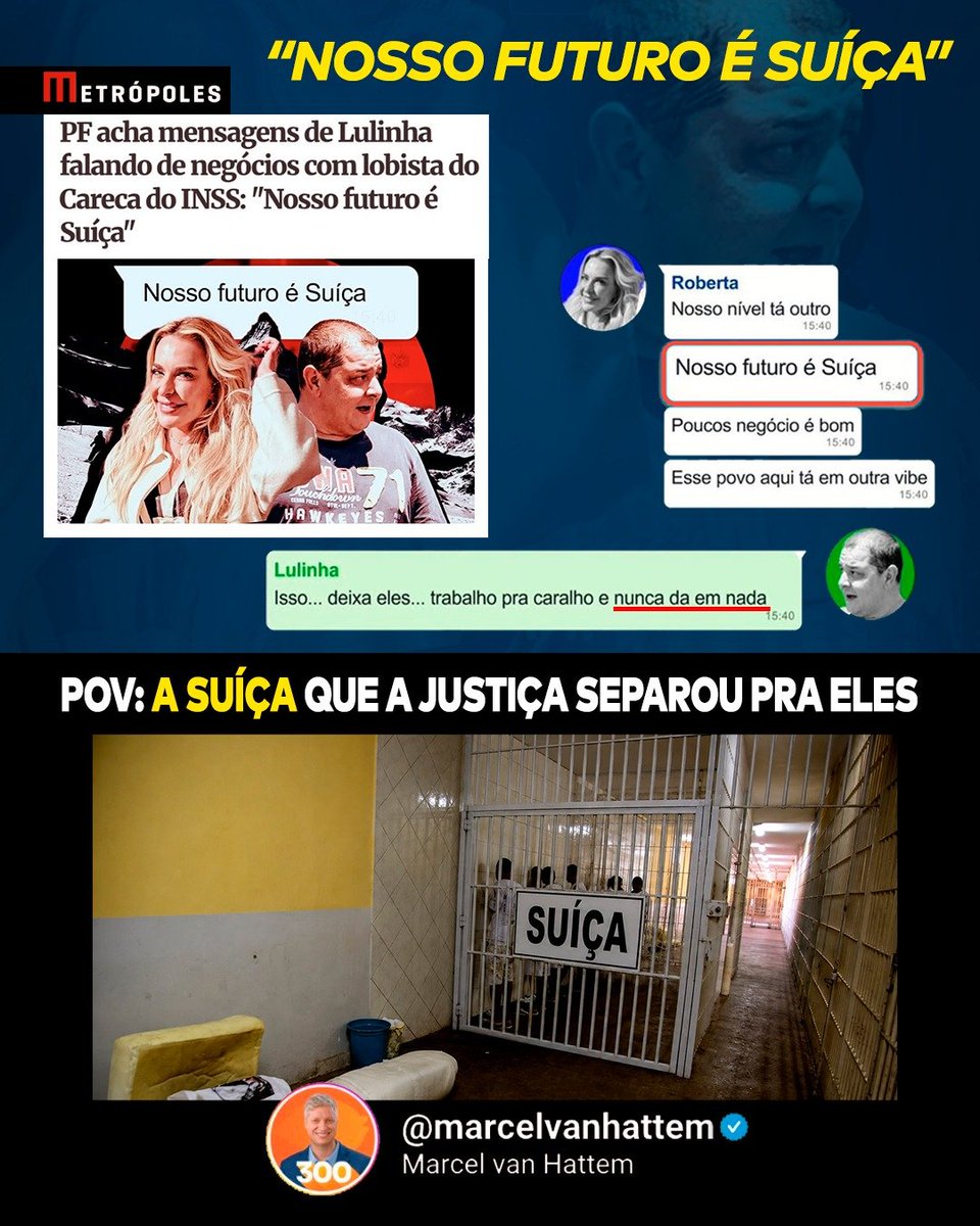 marcelvanhattem's tweet photo. Comigo, Lulinha vai pra cadeia - e "Suíça" será o nome da sua cela na Papuda! https://t.co/ij3LM6JUe7