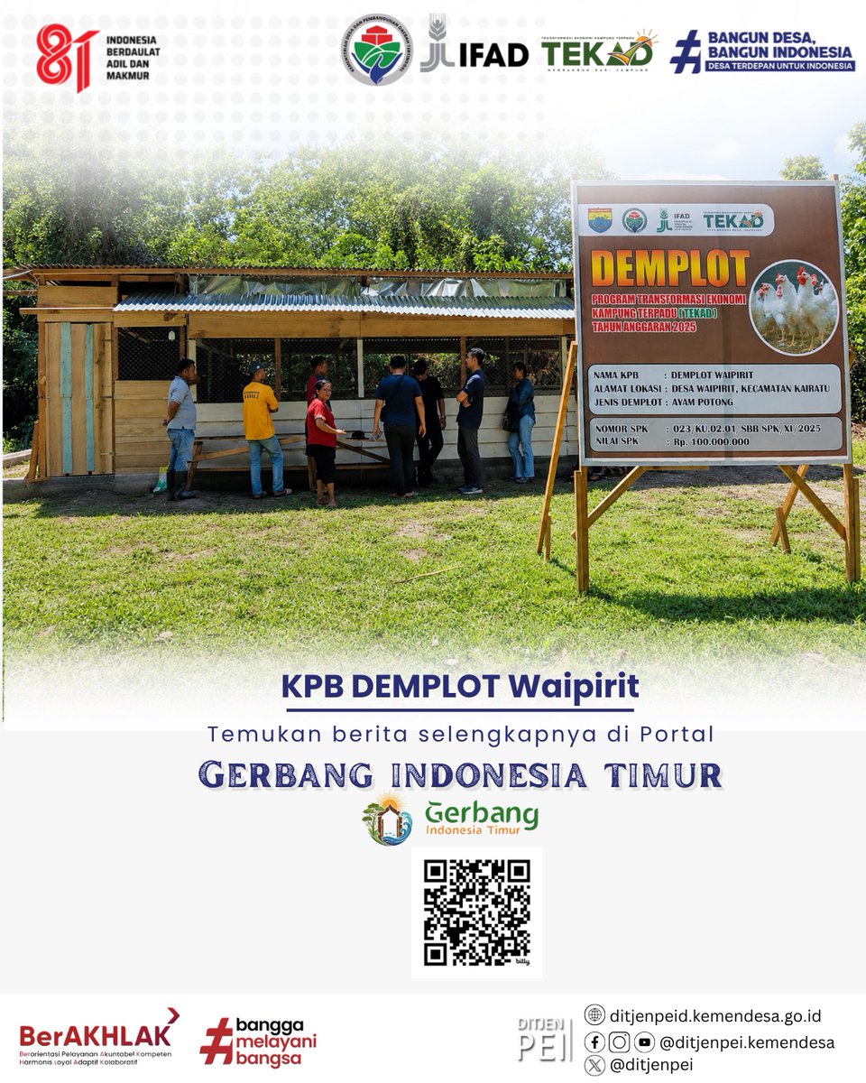 DitjenPEI's tweet photo. #Tekad KPB Demplot Ayam Potong Desa Waipirit, Seram Bagian Barat, berhasil mencatat omzet sekitar Rp26 juta dari penjualan perdana 350 ekor ayam broiler. Tingginya permintaan masyarakat dan peluang pasar, termasuk kebutuhan dapur MBG https://t.co/wNK9J2Kp11