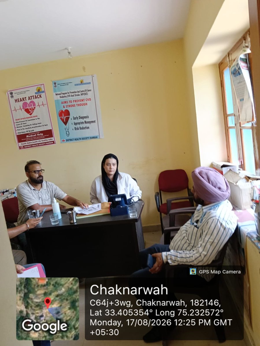 sdhbanihal's tweet photo. NQAS preparedness reviewed at AAM Chacknarwah &amp; AAM Chamalwas on 17 Aug 2026. BMO Banihal Dr. Opinder Singh, along with BMEO &amp; CHO, inspected facilities, records, cleanliness &amp; service delivery, and sensitized staff to ensure timely completion of all NQAS requirements. https://t.co/in5UQkeGYE