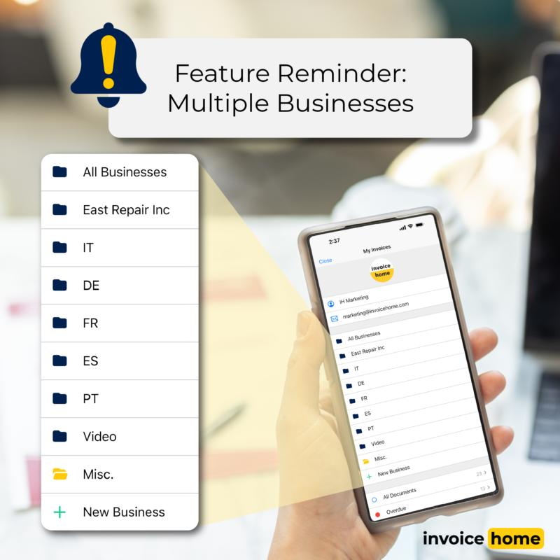 InvoiceHome's tweet photo. One account. Multiple businesses. 🙌 
Keep all your invoicing in one place with Invoice Home! https://t.co/VA7rLNC5GT