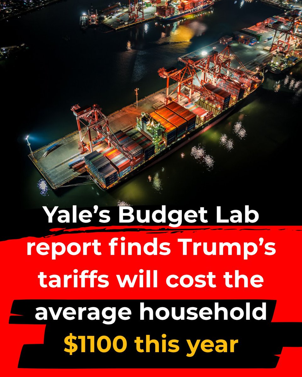 FightForAUnion's tweet photo. Tariffs are now costing the average household $1100 a year. They have raised the price on everything we buy, from groceries to school supplies. The working class is being nickel and dimed to death. Our affordability crisis isn't an accident, it's being engineered. https://t.co/ha2s8o4Dyq