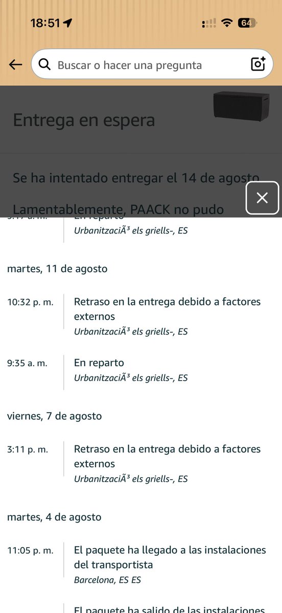 j_olmo14's tweet photo. @AmazonHelp @amazon El paquete lo retiene el transportista y no hay manera de contactar con ellos? La próxima vez que compre algo y lo enviéis por paack, lo cancelaré al momento. Y así desde el 3 de agosto…y todo culpa de factores externos 🤬🤬🤬🤬 https://t.co/2g8nlM2p1U