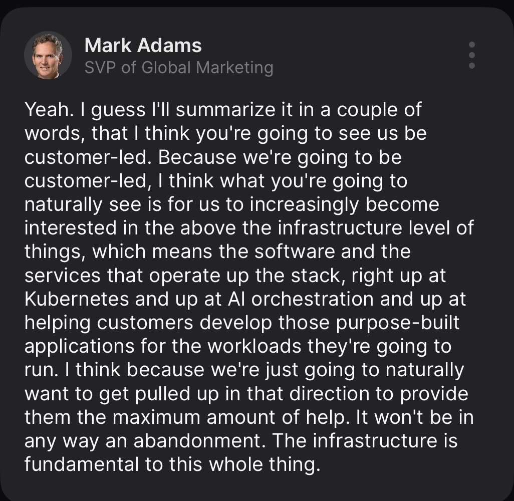 FinnStockinger's tweet photo. $PENG at today Rosenblatt Tech Conference

Some new points that stood out to me:

> ClusterWareAI covers deployment, 24/7 monitoring and AI-driven auto-remediation. 

Kubernetes/Slurm get you much closer to deployment, but don’t solve the full operational layer.

> Enterprises are moving from AI experiments to production. 

Think claims processing, fraud detection, drug discovery and integrations with ERP, healthcare and customer databases.

> Haein is now running at 100% capacity on a fully sovereign Neo Cloud setup. Penguin’s team is actively managing the cluster in South Korea.

> Sovereign AI is not only a government requirement. Penguin is seeing enterprises wanting private AI infrastructure inside their own network boundaries.

> The “own vs rent” argument is becoming more relevant. If AI workloads run 24/7, owning infrastructure can make more sense than renting capacity indefinitely.

> Beyond Dell, CDW, SK and NVIDIA, Penguin also works with WWT on systems integration.

> The next 2–3 years could see Penguin move further up the stack into Kubernetes, orchestration and applications.

That last point is probably the one I’ll watch most closely.

Infrastructure is the foundation. 

Moving up the stack is where the margin expansion could come from.