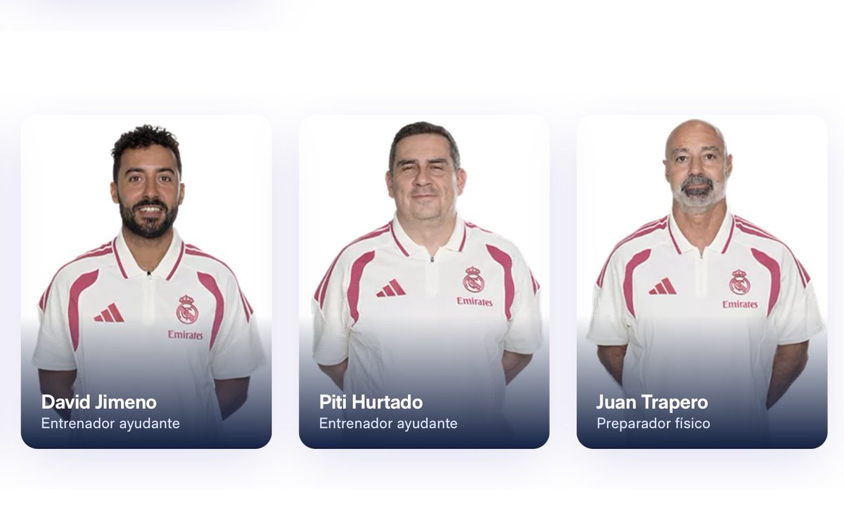 noeliagomezmira's tweet photo. 🏀 El Real Madrid ya tiene publicado en su web el staff técnico de Pedro Martínez para la temporada 26-27:
Paco Redondo, Salva Camps, Lolo Calín, David Jimeno y Piti Hurtado como ayudantes (estos 3 siguen de la etapa anterior). También sigue como preparador físico Juan Trapero. https://t.co/IwvPSsJUtT