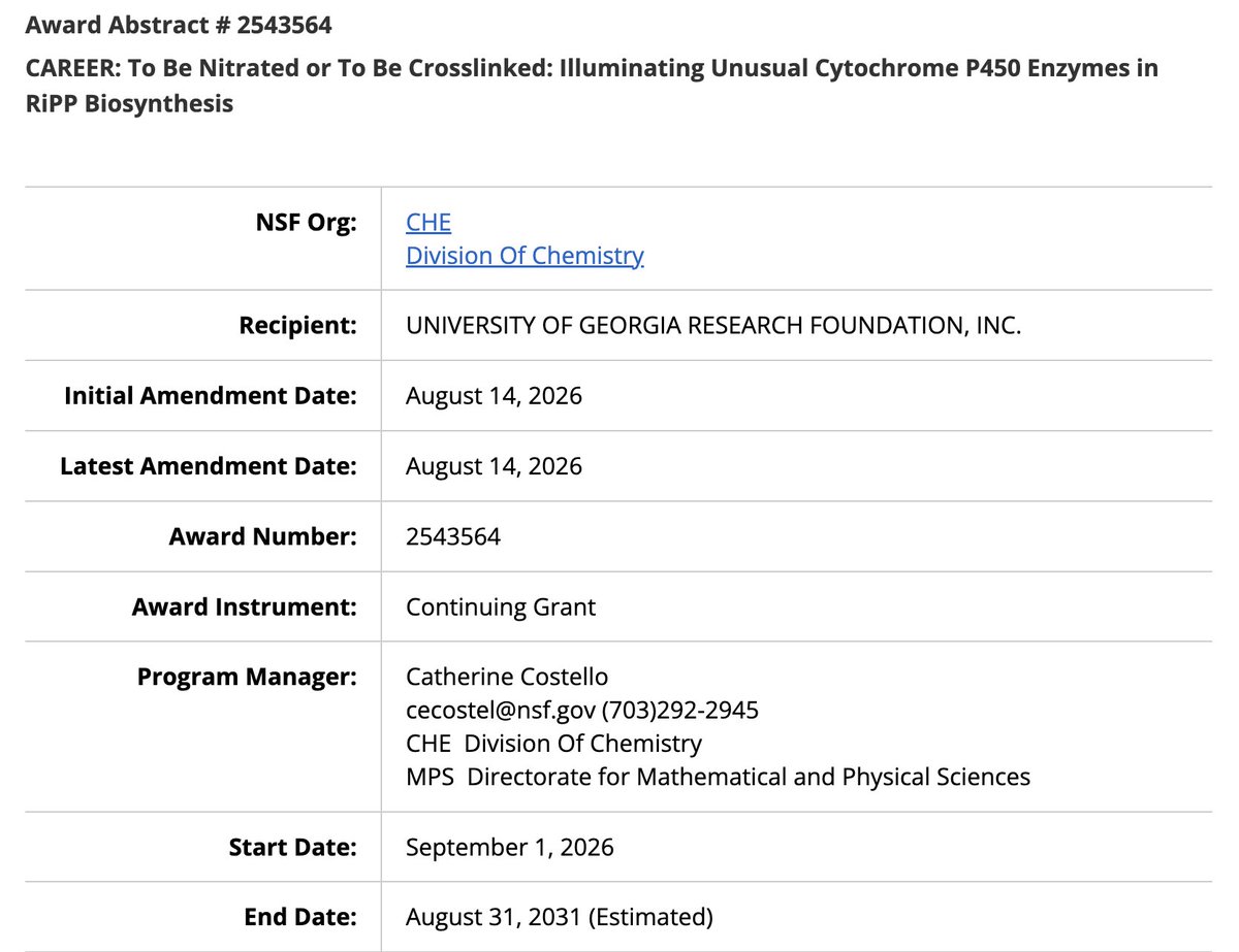 Dr_YifanWang's tweet photo. 🎉Thrilled to receive an NSF CAREER Award! Many thanks to @NSF and the CLP program for supporting our research, education, and outreach efforts. Also deeply grateful to the Wang lab members, collaborators, colleagues, and the university @UGAResearch for making this possible!🙏 https://t.co/0tHPoIHyRK