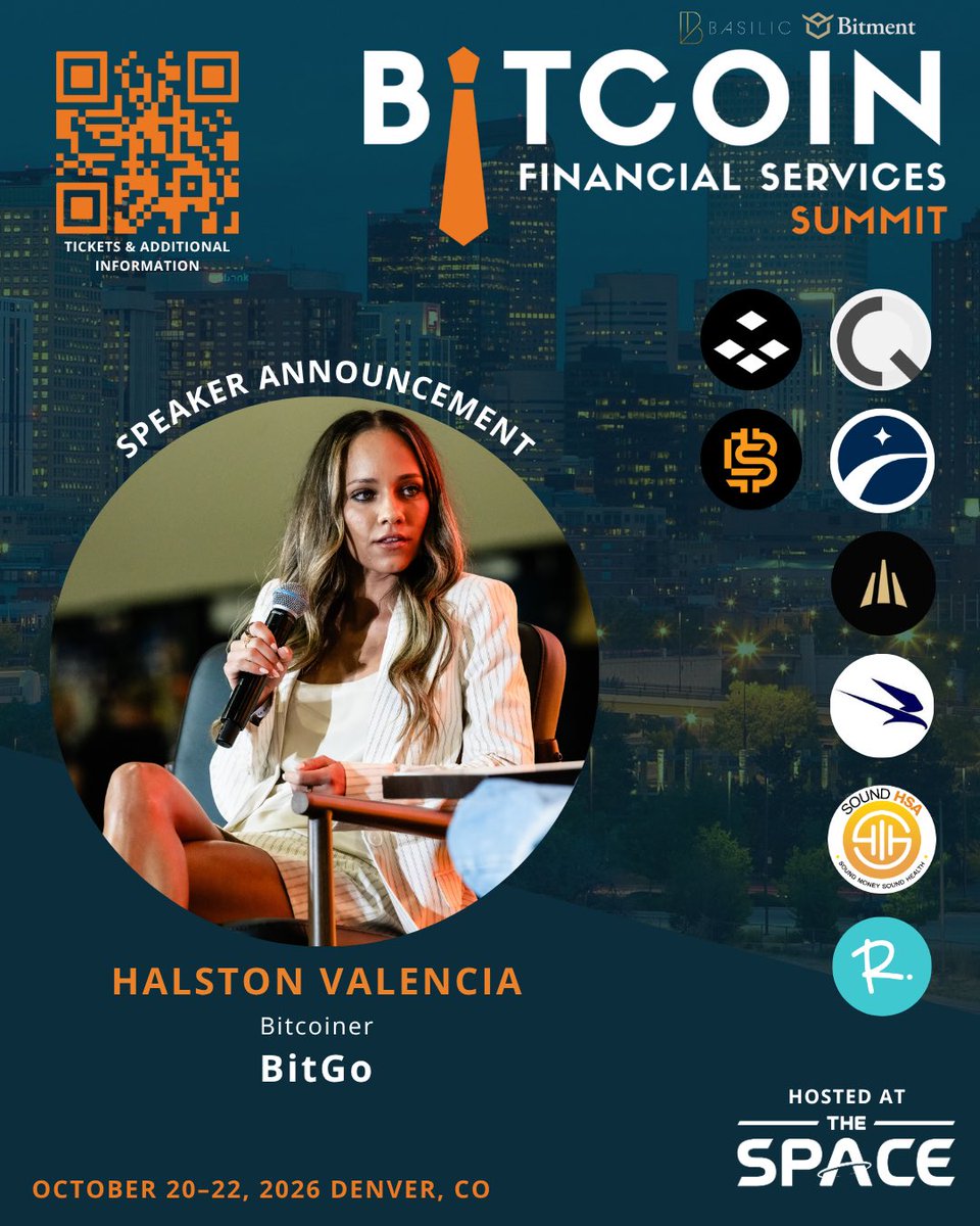 halstonvalencia's tweet photo. I’m very excited to be speaking and representing @BitGo at the Bitcoin for Financial Services Summit! 

Grateful for the invite and looking forward to connecting with everyone there 🧡 https://t.co/IyKkR2ve4z