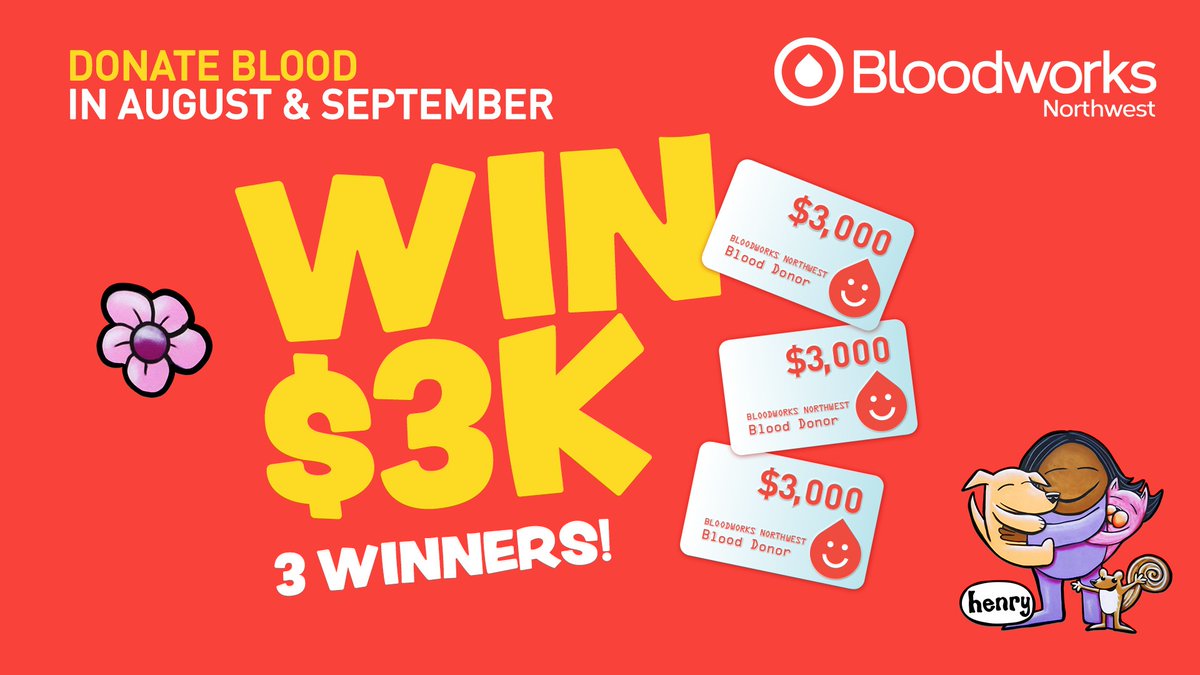 carnationwa's tweet photo. Now through 9/30, when you donate blood with
@BloodworksNW, you can enter to win a $3,000 gift card to spend on anything you like.  

Step 1:  Make an appointment at the Carnation Blood Drive on 8/18:  https://t.co/LP4MTyfrek 

Step 2: Enter to win! https://t.co/0z4mImczja https://t.co/K7P6ao0Tn6