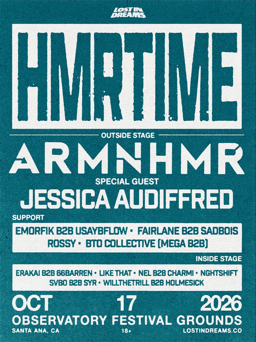 ARMNHMR's tweet photo. HMRTIME SOCAL FULL LINEUP
TWO STAGES + SPECIAL GUESTS

TICKETS: https://t.co/YIOPLjlyn7 https://t.co/Cc79XWApsk