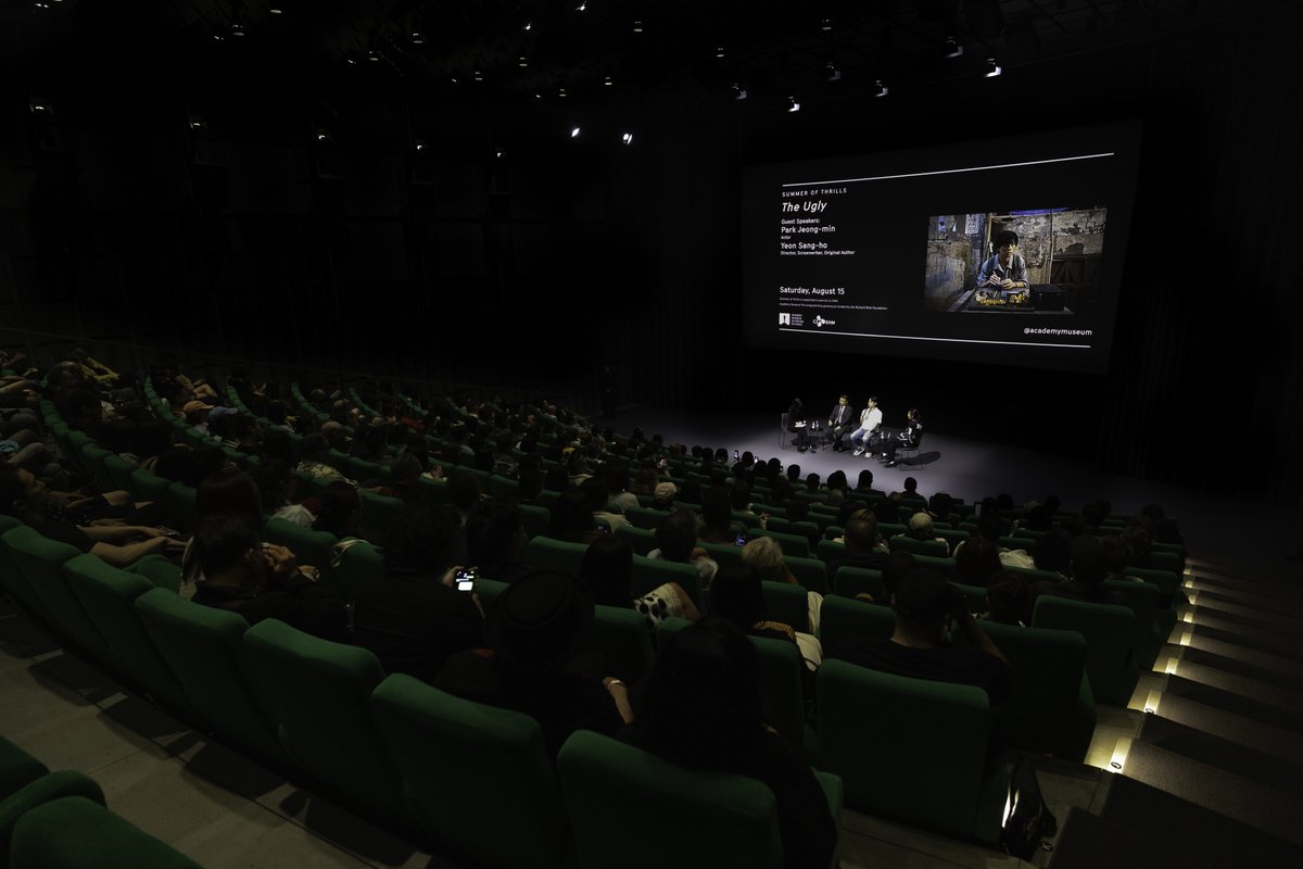 AcademyMuseum's tweet photo. Thank you to director Yeon Sang-ho and actor Park Jeong-min for joining us for a special evening featuring screenings of TRAIN TO BUSAN (2016) in 4K and THE UGLY (2025) moderated by Hyesung ii 🎬

Summer of Thrills is supported in part by CJ ENM.

Academy Museum film programming is generously funded by the Richard Roth Foundation.
