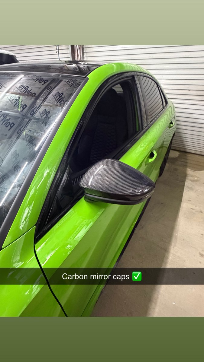 AyeeTrain's tweet photo. Carbon fiber mirror caps + Green DRLs with tint ✅✅ https://t.co/HvKbJpv0p7