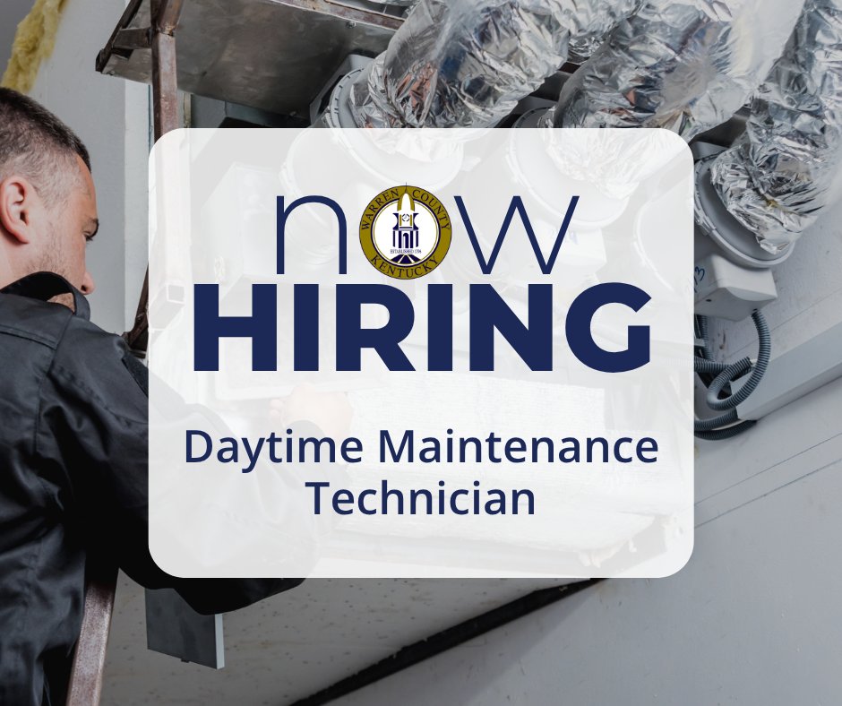 WarrenCountyGov's tweet photo. Now Hiring: Daytime Maintenance Technician

We’re looking for a skilled, dependable professional to help keep our County facilities running smoothly! 

Learn more or apply today at:
https://t.co/9WdVnTxCl5 https://t.co/V63wkyQbc1