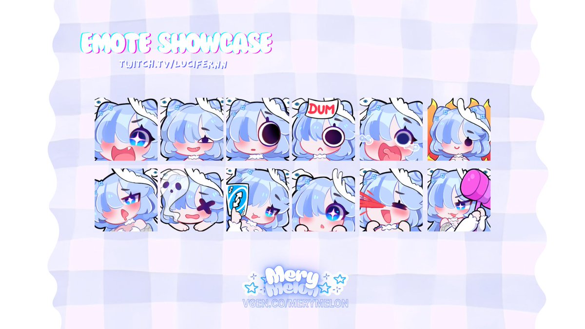 MeryMelon's tweet photo. Cute emotes for Lucifernn! 💙
Working hard to make more https://t.co/a2JelUhDgl