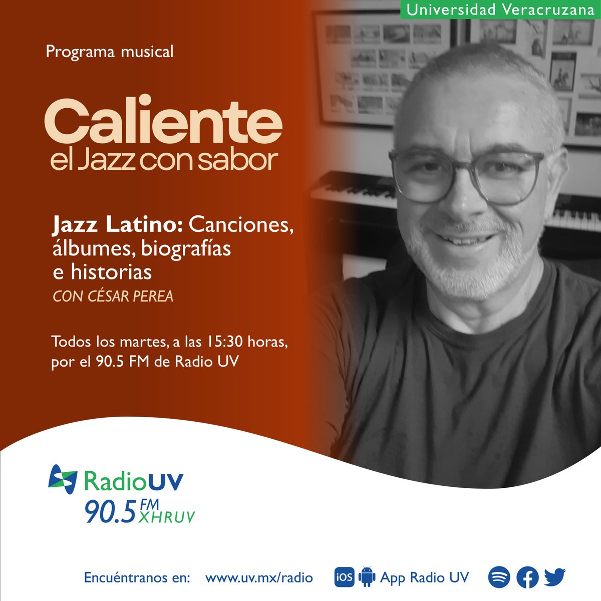 RadioUV's tweet photo. El Jazz con sabor suena en Radio UV. 🎷🔥 

Hoy es martes de #Caliente, un espacio dedicado a las canciones, álbumes, biografías e historias que dieron vida al jazz latino. ¡Acompaña a César Perea en punto de las 15:30 horas! 

🔊 90.5 FM | En línea: https://t.co/tDLBvI7GGm https://t.co/8njxKCpyjQ
