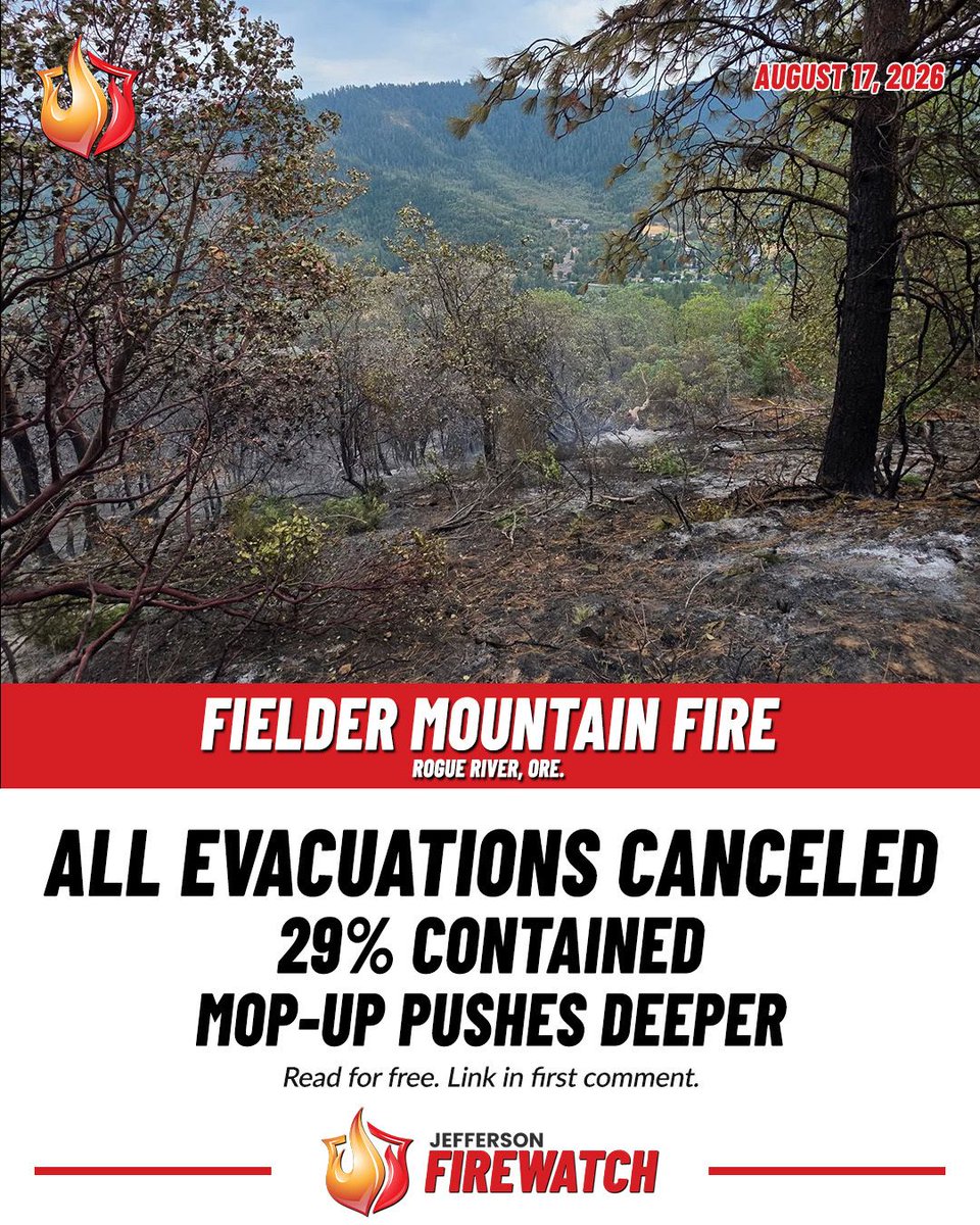 JeffDailyNews's tweet photo. All evacuations for the Fielder Mountain Fire have been canceled as containment reaches 29%.

Crews are pushing mop-up deeper while more operations shift to daytime work.

https://t.co/sBonvfKHZE

#FielderMountainFire #OregonWildfires #JeffersonFirewatch https://t.co/ucK61Grr5A