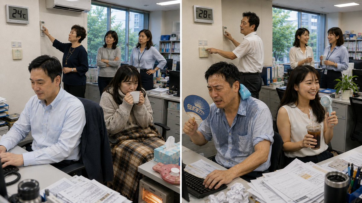 osatsu_fire's tweet photo. 会社のエアコン設定

←24度　　　　　28度→ https://t.co/2Y8ctzMlSJ