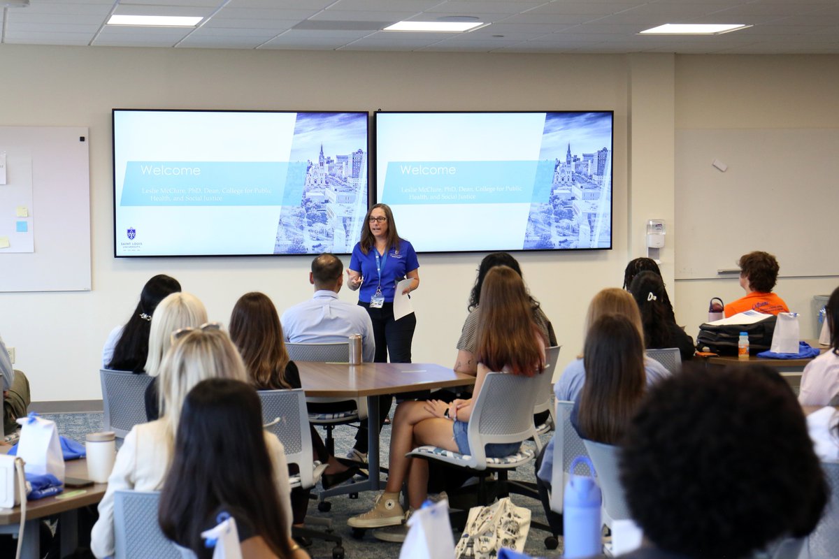 slucphsj's tweet photo. Today we welcomed all of our new undergraduate, graduate, and Ph.D. students. We're happy to have you all here with the College for Public Health and Social Justice!

#publichealth #healthadministration #healthpolicy #health #students https://t.co/KP8sa3f0Bk