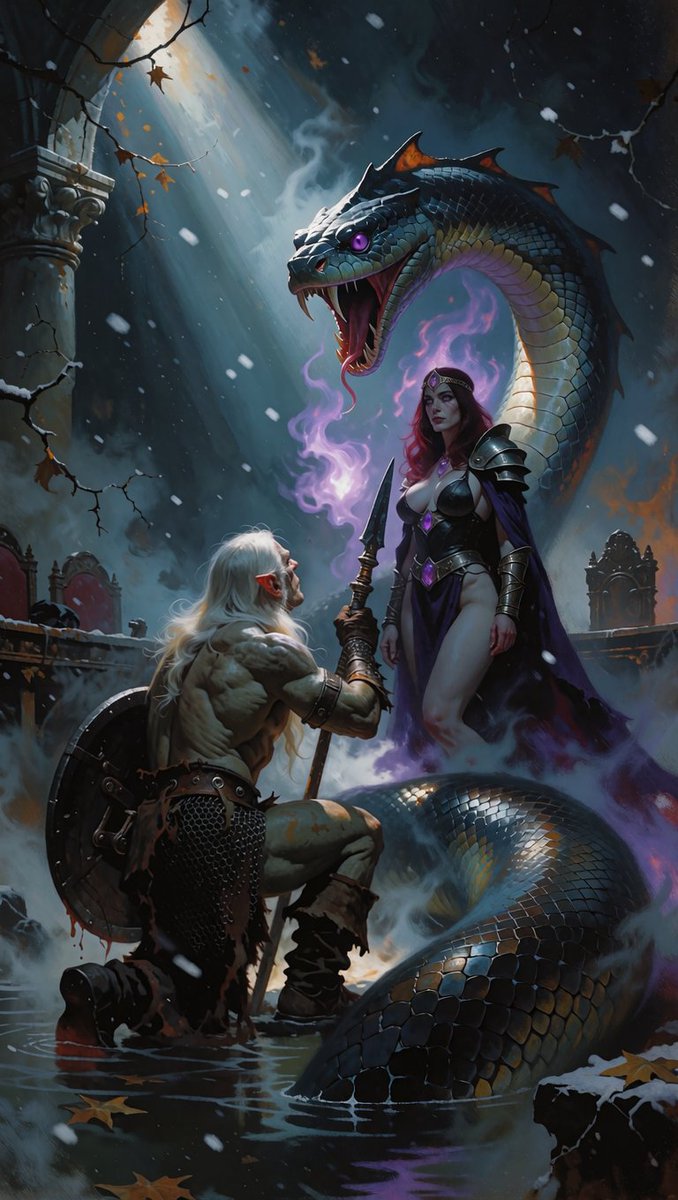 valnaztra's tweet photo. The serpent asked one question. Nobody liked it.
#AIart #AIArtCommunity #DarkFantasy #FantasyArt https://t.co/NrxhKViezd
