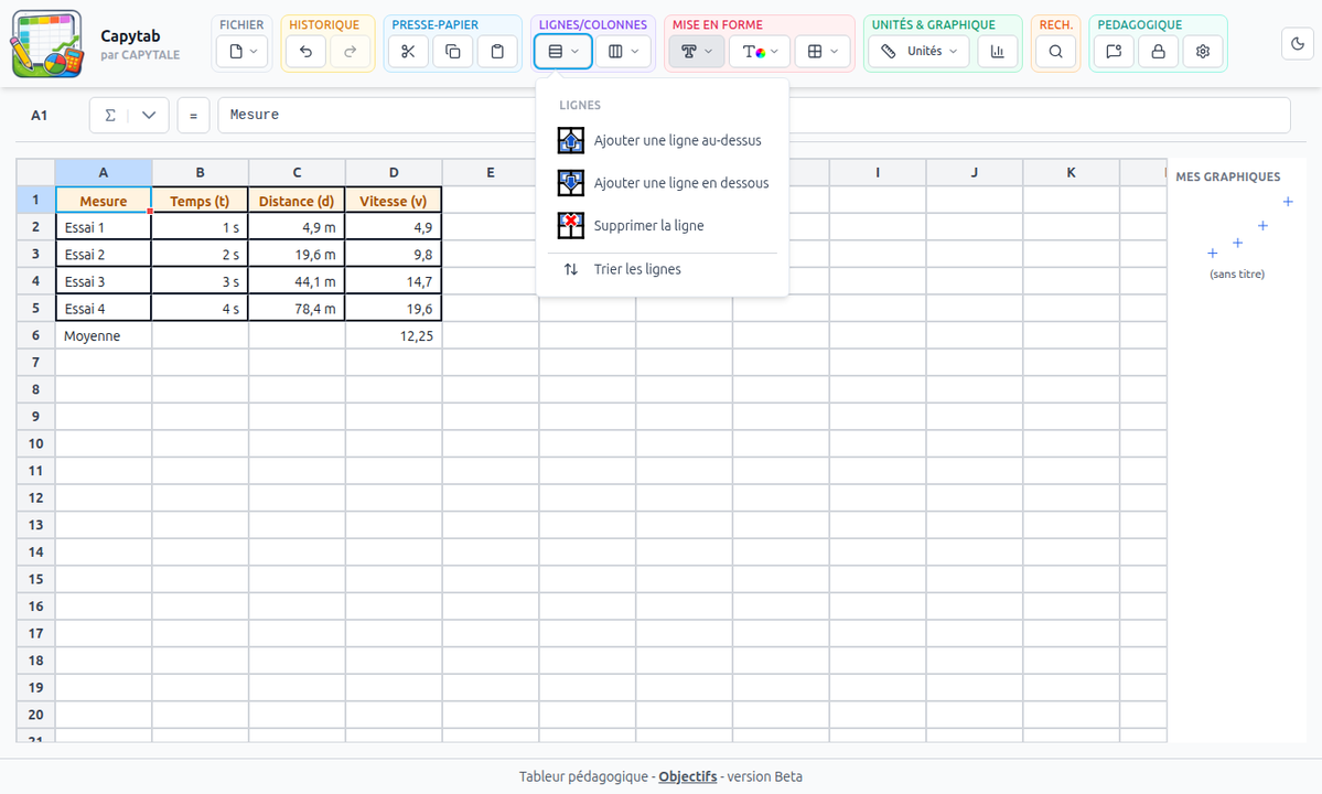 CapytaleFr's tweet photo. 🚀 Nouveau dans #Capytale : Capytab ! 📊
Un tableur 100% web conçu pour les élèves, complet et sans superflu.
✅ Formules et visualisation des dépendances
✅ Graphiques
✅ Gestion des unités physiques
✅ Compatible Excel/LibreOffice (.xlsx, .ods, .csv)

https://t.co/XcgSy1OijZ https://t.co/qqoSvy3ty6